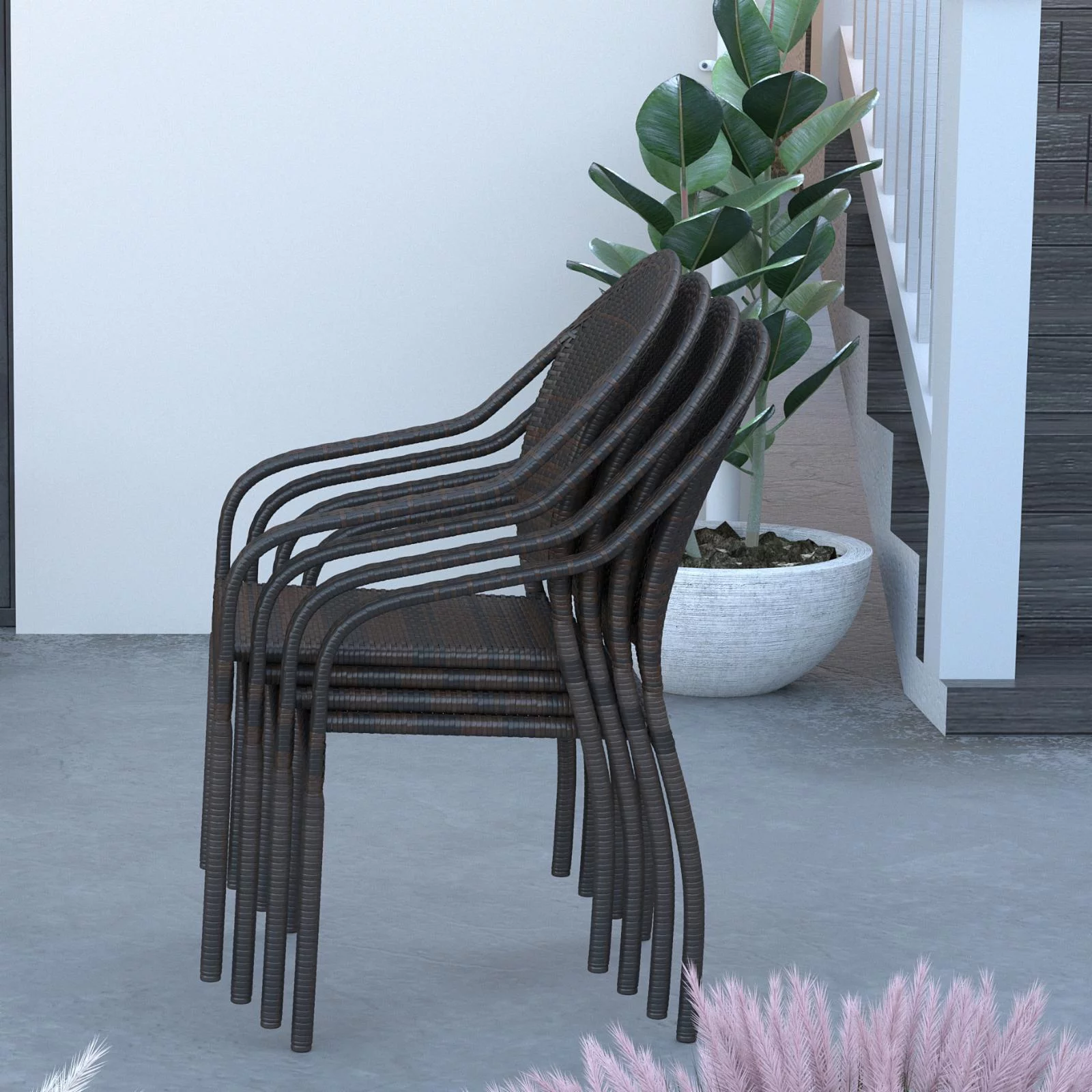 Balkene Home Rhodos Resin Wicker Stacking Patio Dining Chair - Set of 4