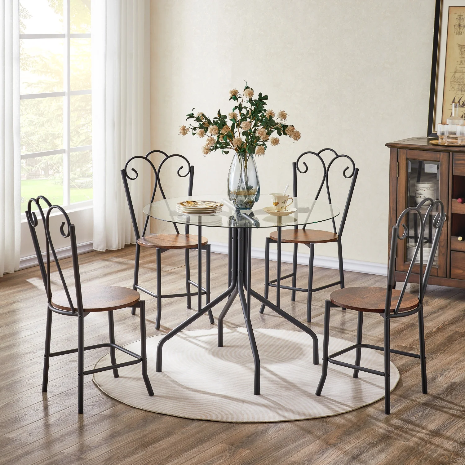 5-Piece Tempered Glass Table w/ 4 Chairs Modern Round Dining Table Furniture Set for Home  Kitchen  Dining Room Dining Table and Chair