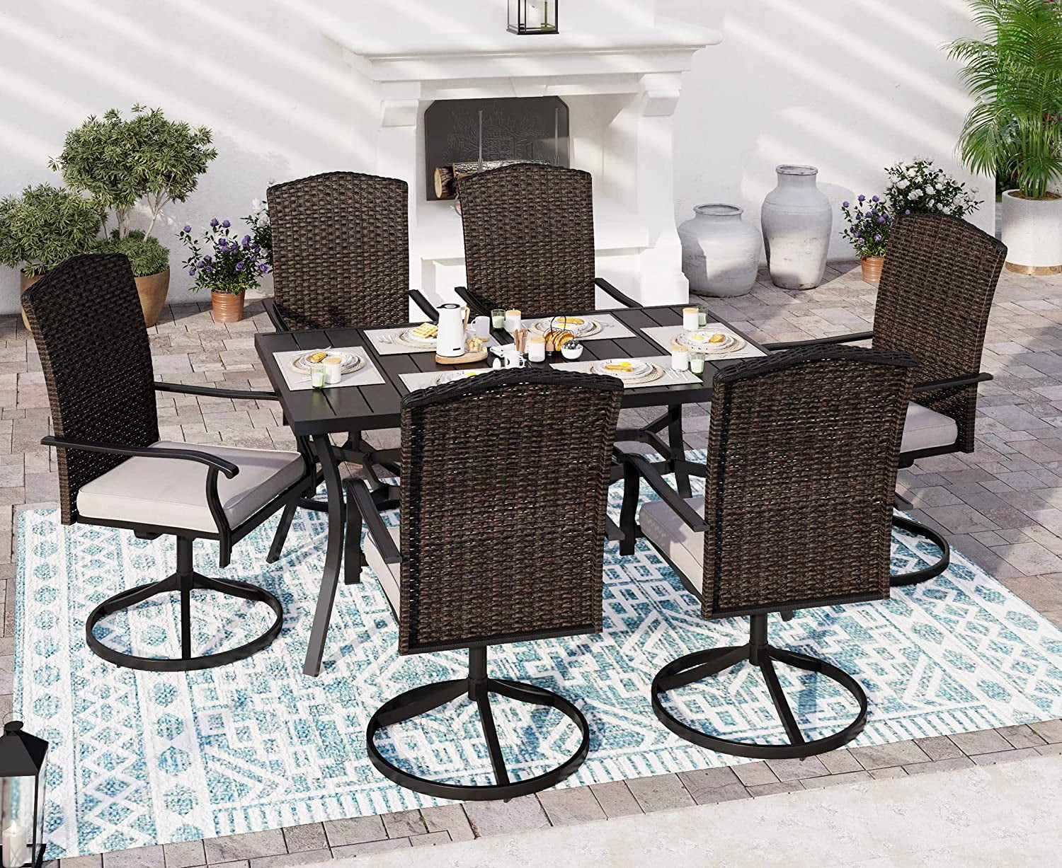 VALLEY Patio Dining Set 5 PCS Outdoor Dining Sets Wicker Patio Chairs with Cushion 37\u201Dx37\u201Dx28\u201DSquare Table with 1.57" Umbrella Hole for Outdoor Kitchen Lawn Garden.