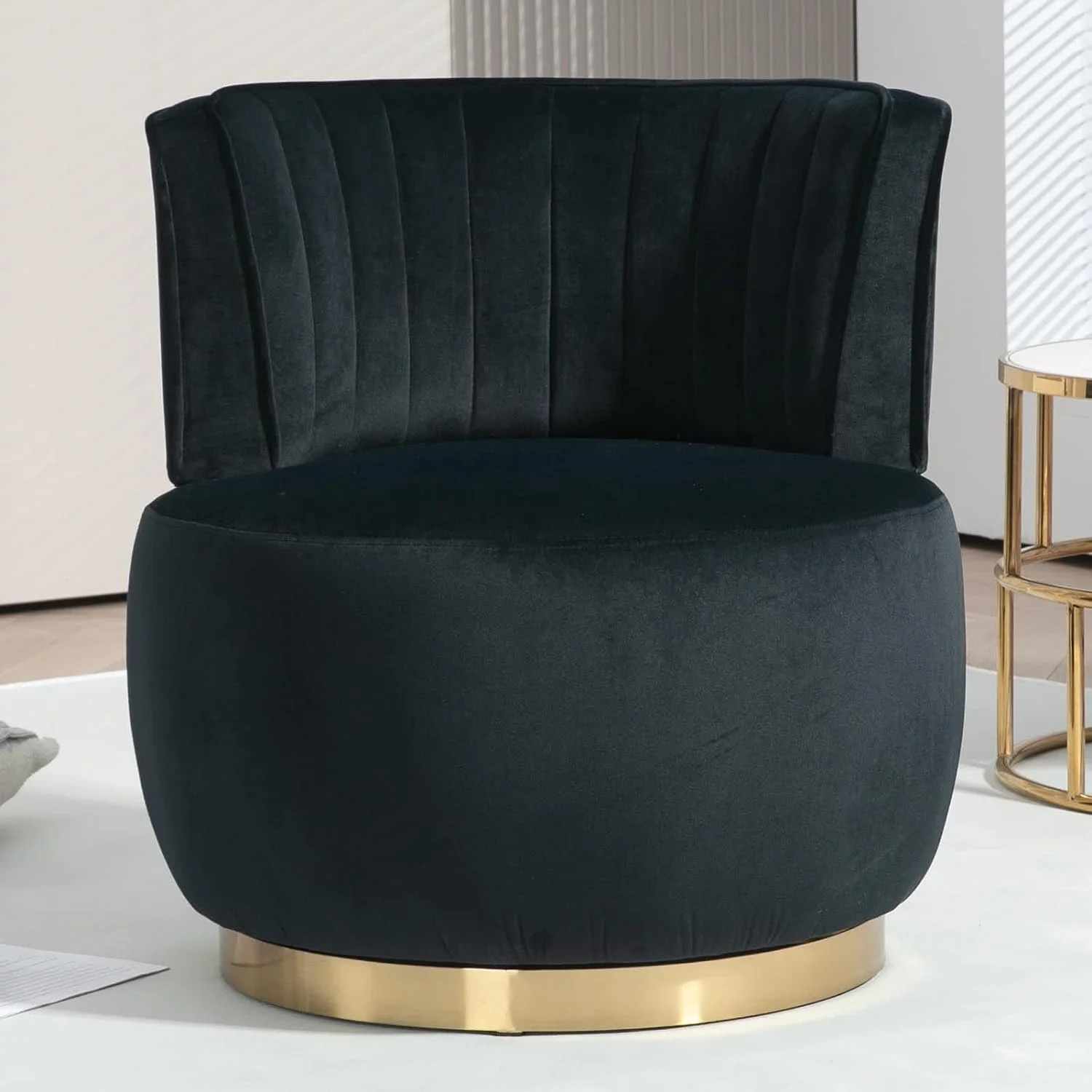 CHOIKMN TUIONMJ Swivel Barrel Chair Mid Century TUIONMJ Chair Fluffy Velvet Upholstered Comfy Armchair Round Sherpa Chair with Gold Base for Nursery Living Room Bedroom Office Waiting Roo