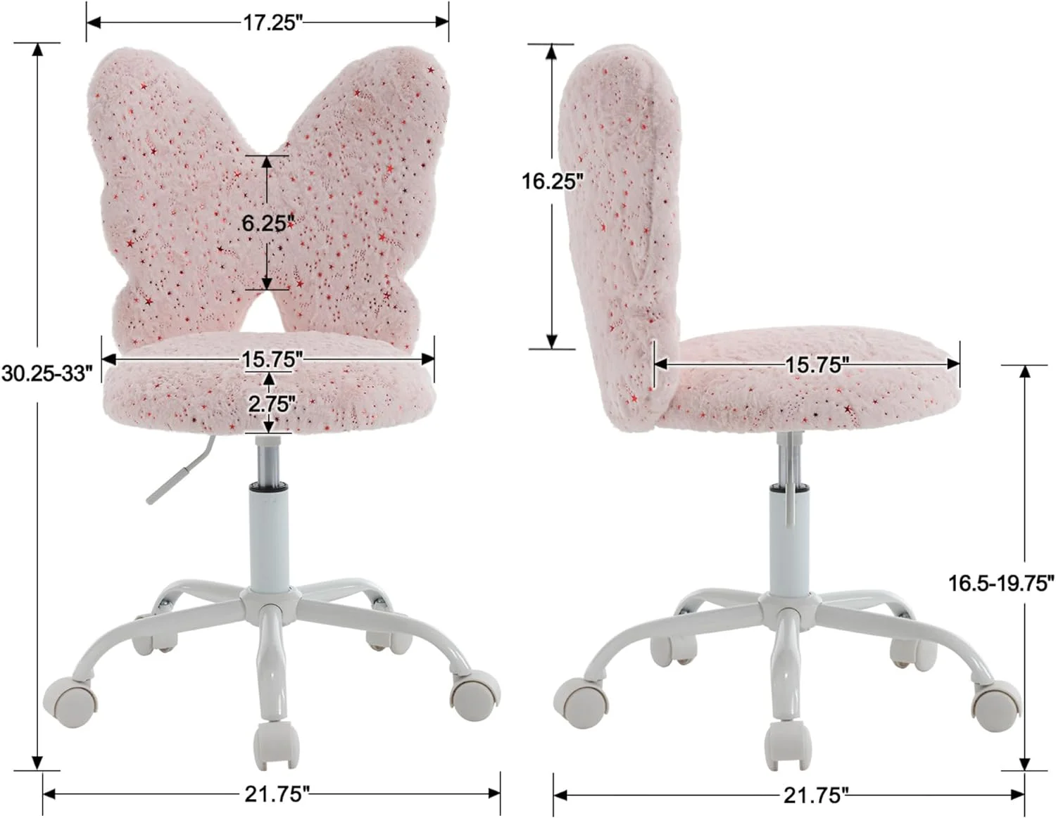 CHYTRV Desk Chair  Faux Fur Butterfly Chair with Wheels Adjustable Fuzzy  Office Chair Cute Swivel Childrens Chair for Bedroom Reading Room - Colorful