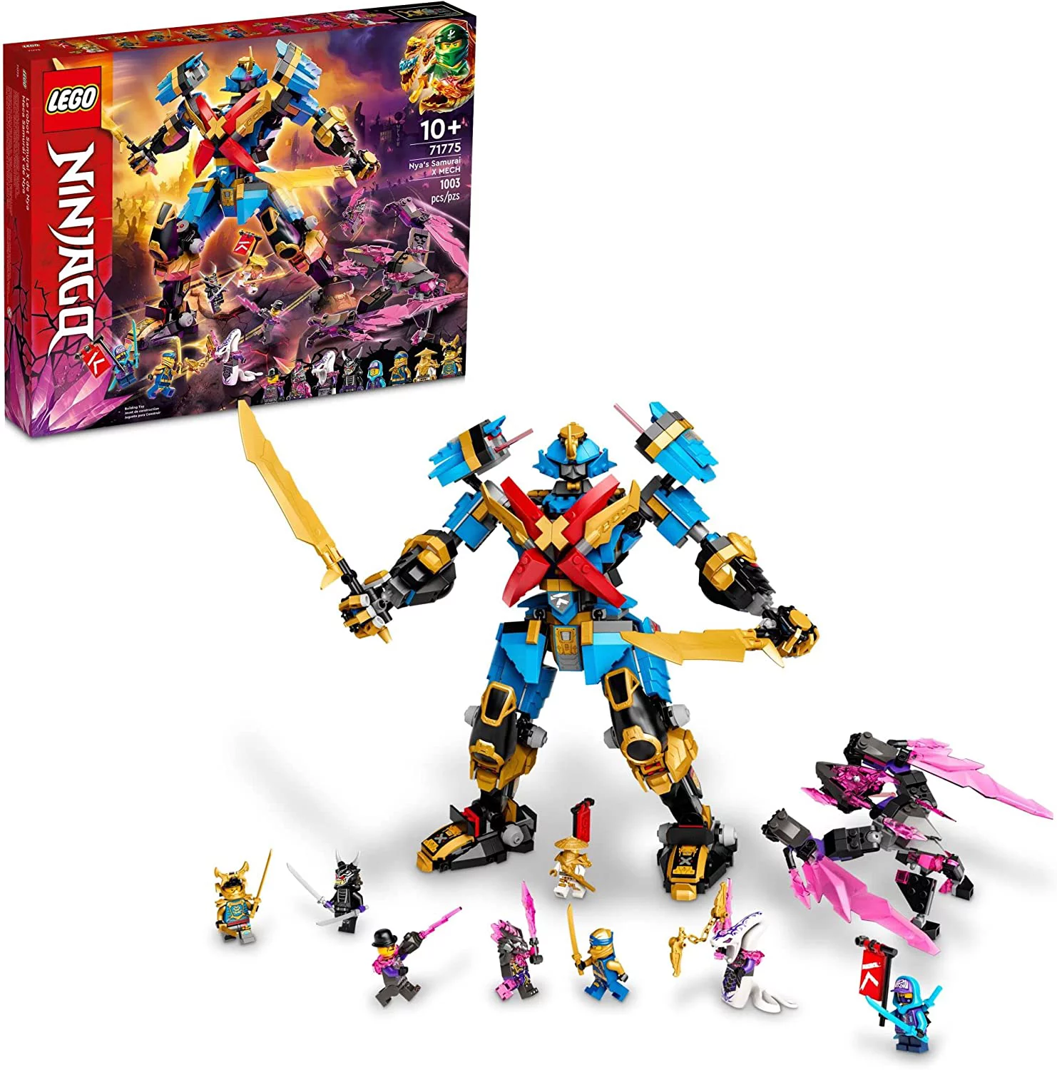YOUB NINJAGO Nya's Samurai X MECH Action Figure, 71775 Robot Ninja Toy with Golden Jay Plus 7 Minifigures