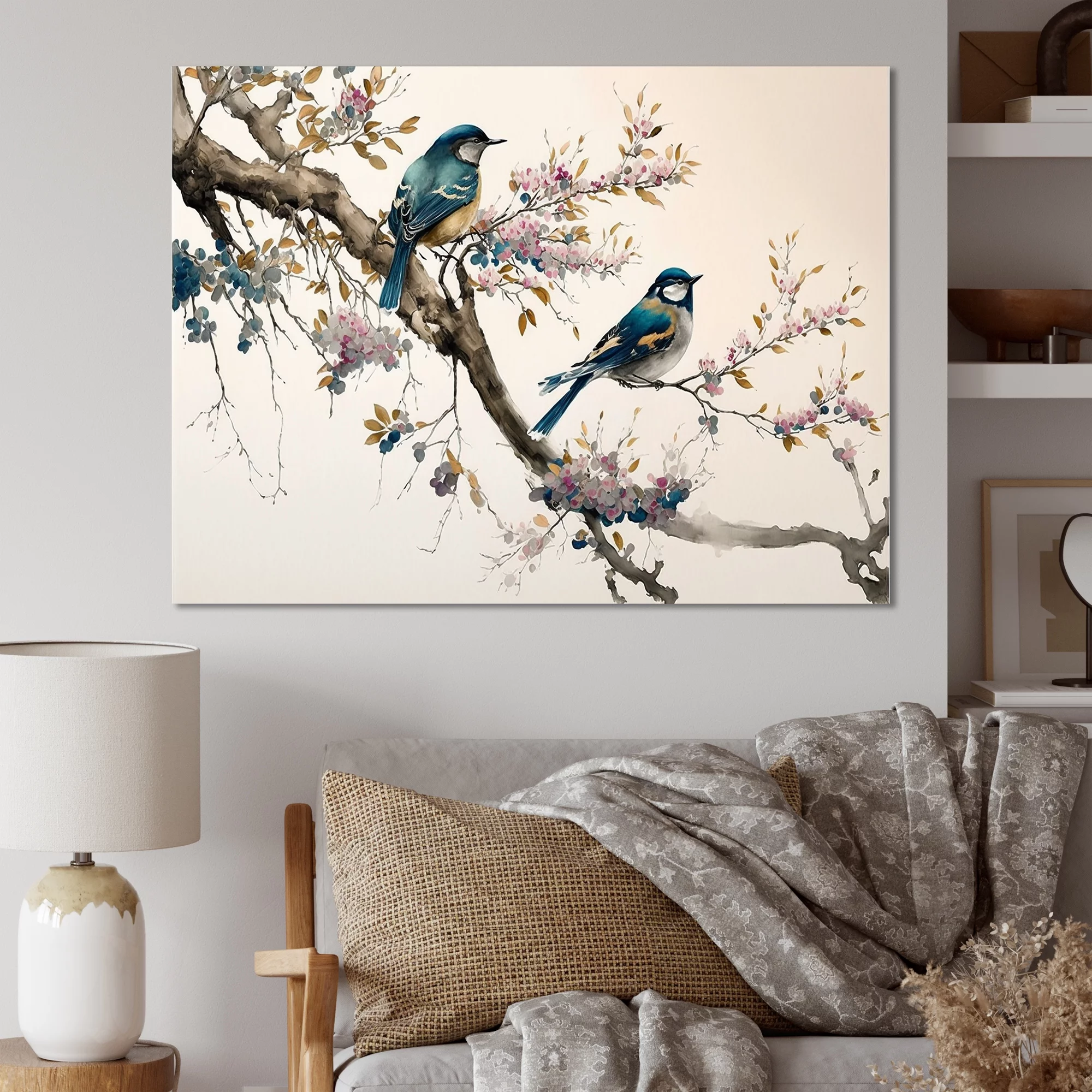 Designart Multicolor Birds On Plum Blossoms Tree XIII Canvas Wall Art