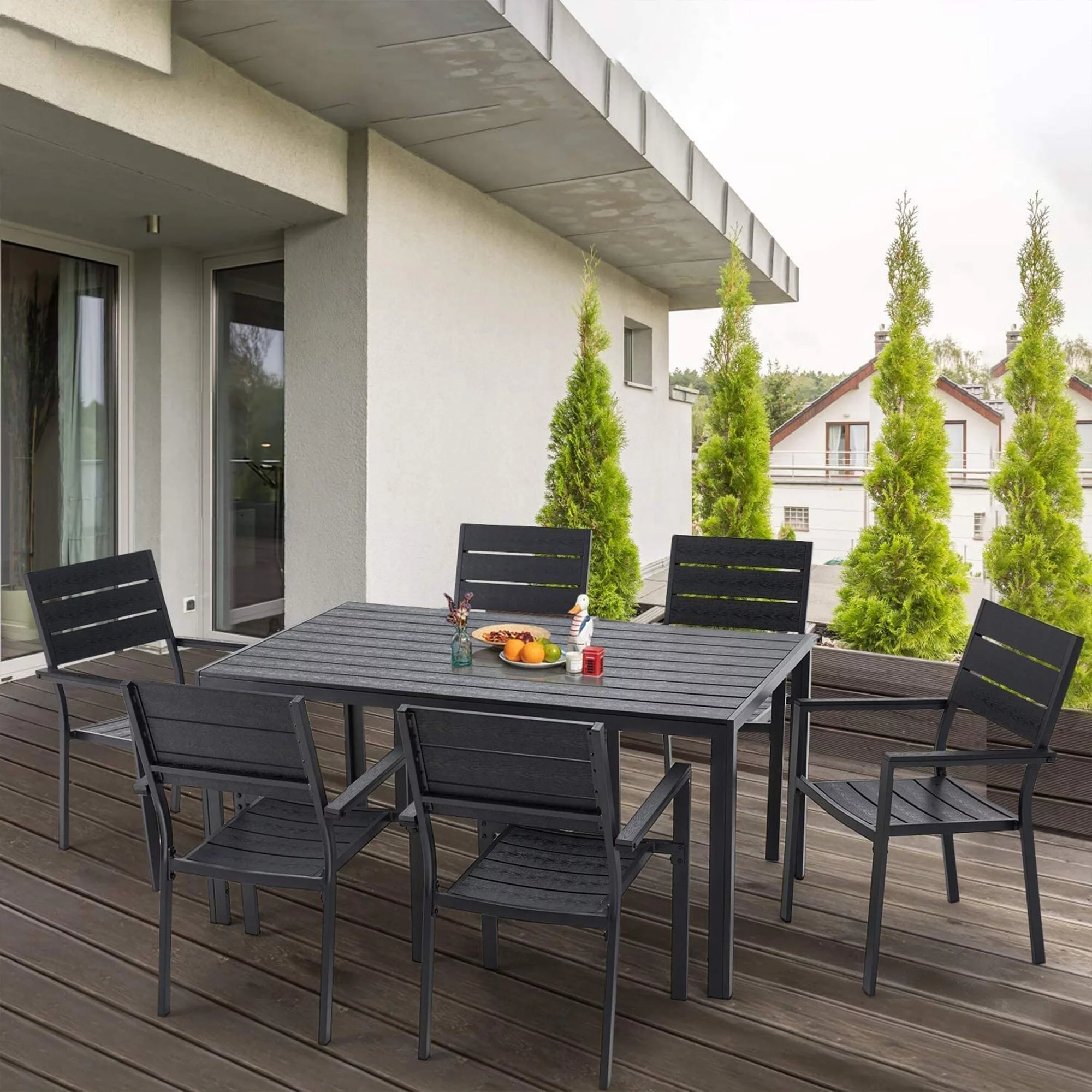 AECOJOY 7-piece Aluminum Outdoor Dining Set with Stackable Chairs
