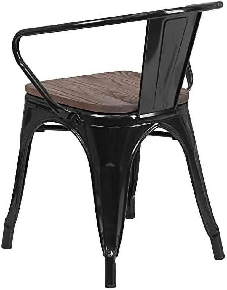 SJOINGB Silver Metal Chair with Wood Seat and Arms