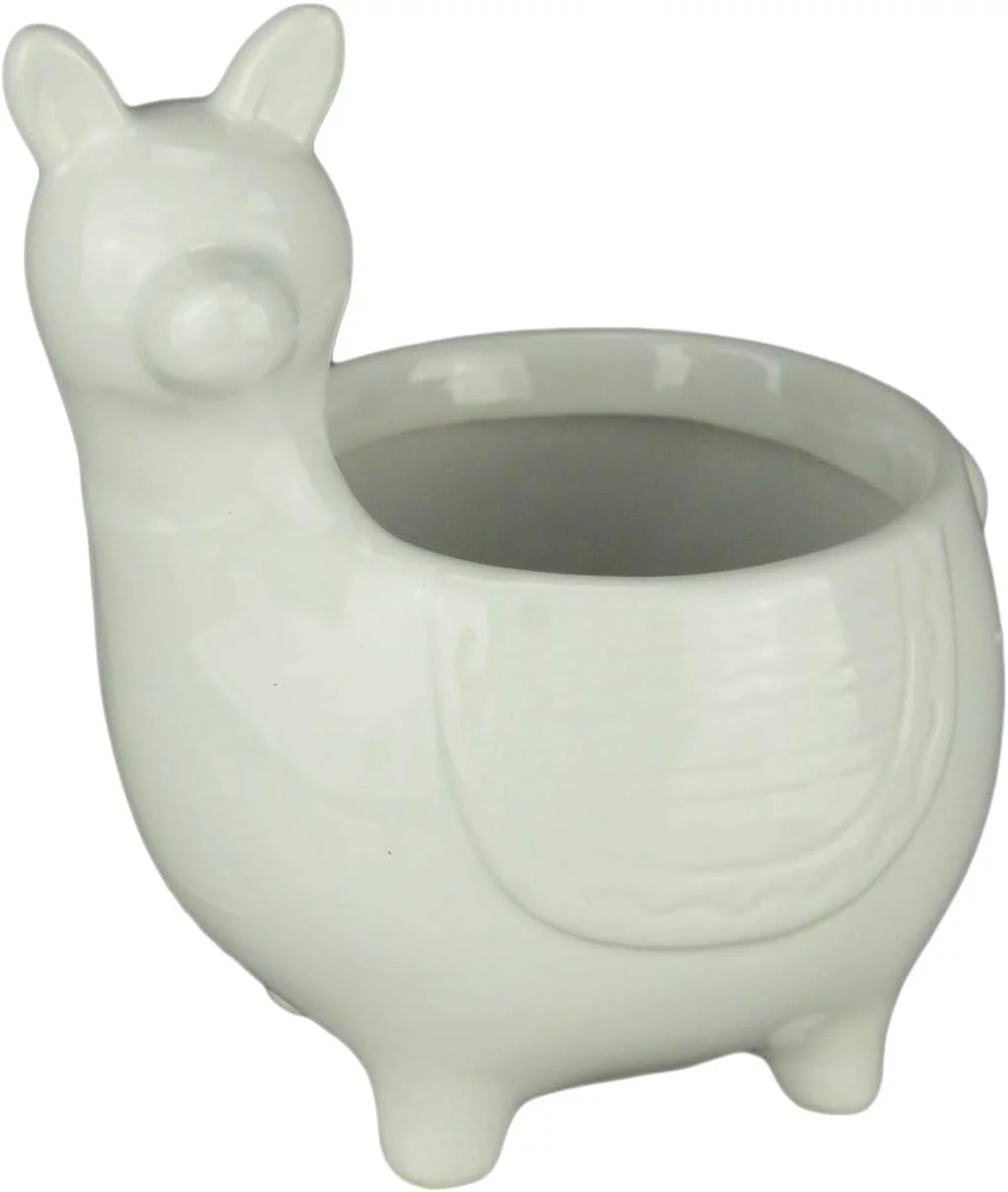 White Ceramic Standing Llama Planter Statue
