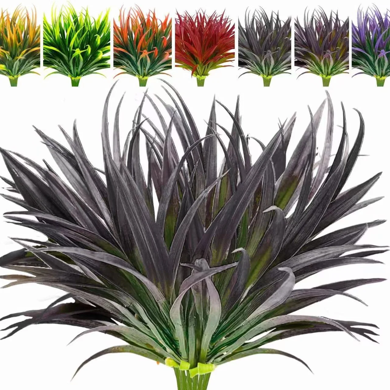 Nvzi -b 6-piece artificial grass fake plants 17.3-inch outdoor plastic plants UV resistant green plant fake grass, used for window garden, office terrace, hanging flower pot channel decoration - red