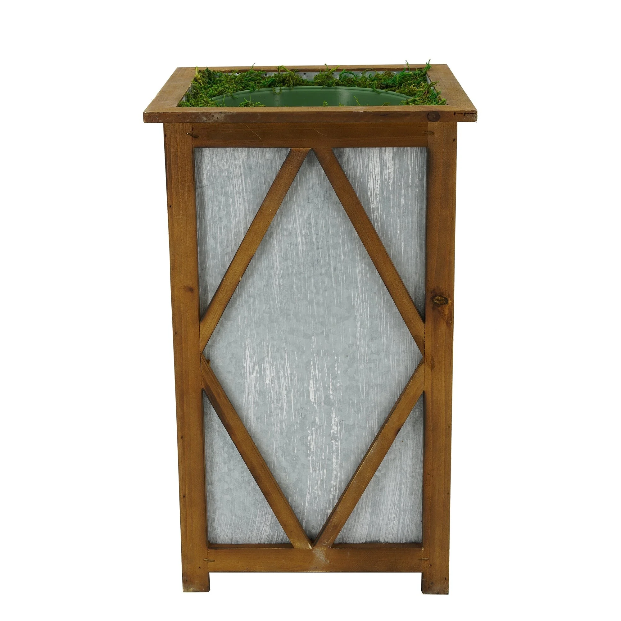 Large Tall Diamond Wood/Metal Planter Pot-in-a-Pot White