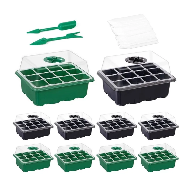 Seed Starter Tray, 10 Pack 120 Cells Thicken Seed Starting Trays Kit with Humidity Dome/Heightened Lids Growing Trays for Greenhouse & Gardens