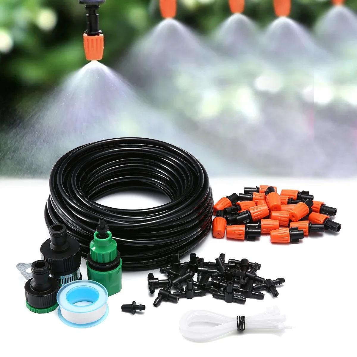 Drip Irrigation Kit, DIY Garden Irrigation System Kit with 40m Distribution Tubing Hose Adjustable Nozzle Emitters Sprinklers Barbed Fittings for Garden, Lawn, Patio, Greenhouse