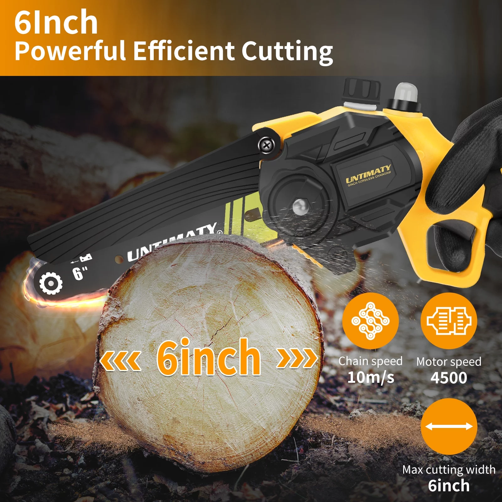 UNTIMATY 6 Inch Mini Chainsaw, Electric Cordless Chainsaw with 2 Batteries, Handheld Small Chain Saw for Tree Trimming Branch Wood Cutting