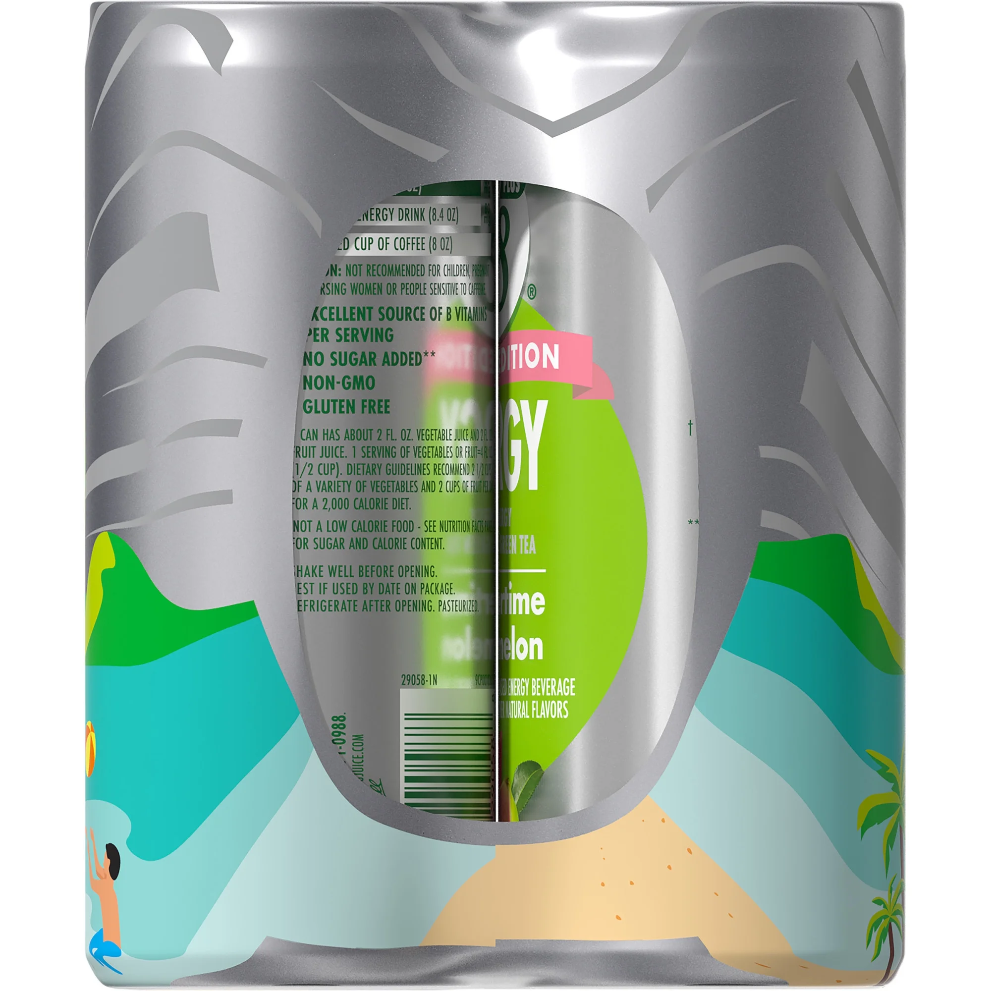 V8 +Energy Limited Edition Summertime Watermelon Juice Energy Drink, 8 fl oz Can, 6 Count