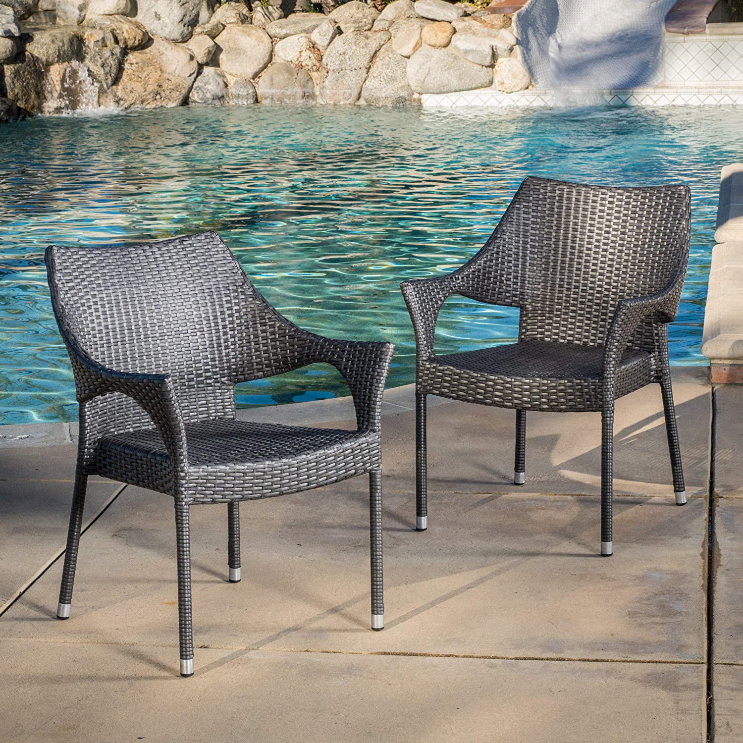 Christopher Knight Home 296738 Cliff Outdoor Wicker Chairs (Set of 2), Grey