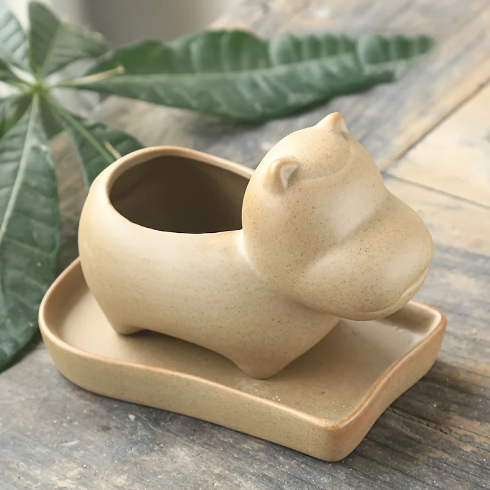 NSXXKJ Charming Cartoon Animal Ceramic Succulent Planter - Breathable, Indoor/Outdoor Mini Pot With Drainage Hole