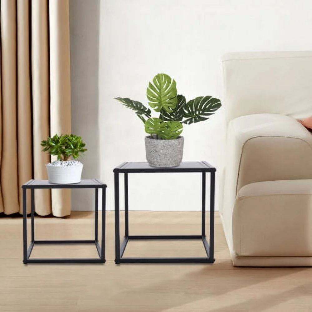 2pcs Square Metal End Table Home Flower Plants Stand Display Coffee Side Table
