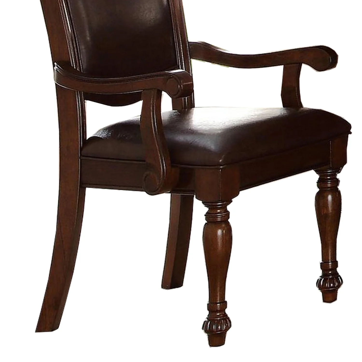 Maykoosh Renaissance Romance Wood & Leather Dining Side Arm Chair, Brown & Dark Brown, Set Of 2