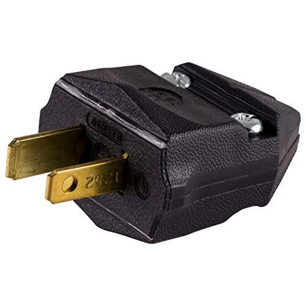 GE Extension Cord Plug Replacement, Polarized, 2 Prong, 125VAC/15A, Ideal for Small Appliances such as Power Strips and Lamps, Great for DIY Projects, UL Listed, Black, 54268