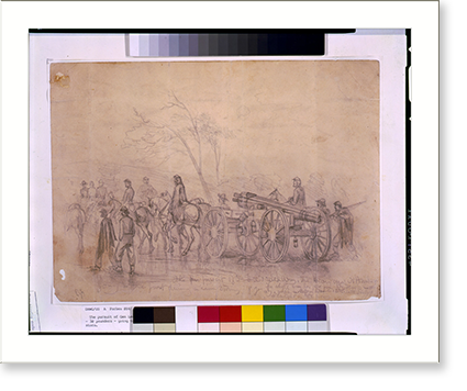 Historic Framed Print, The pursuit of Gen. Lee's rebel army. The heavy guns - 30 pounders - going to the front during a rain storm.E.F. - 2, 17-7/8