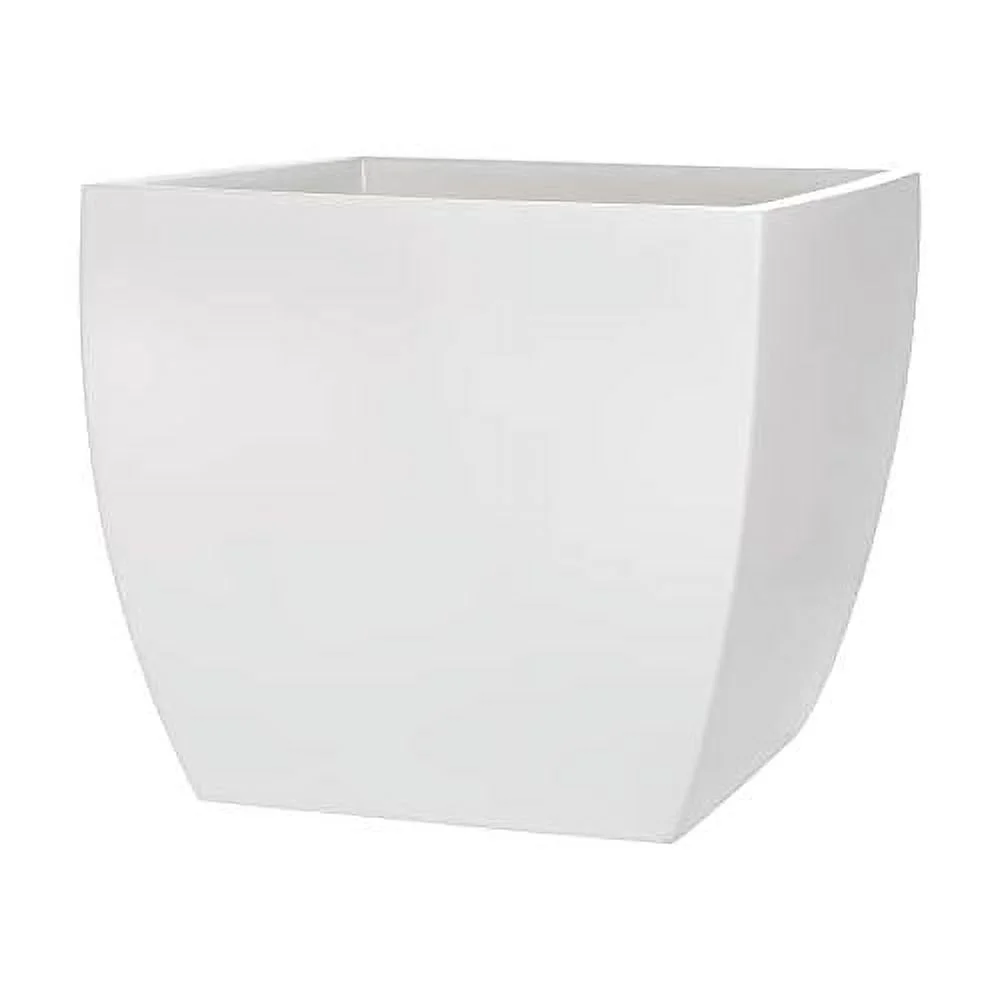 Pacifica Square Curved Fiberglass Planter, White, 12 Inch