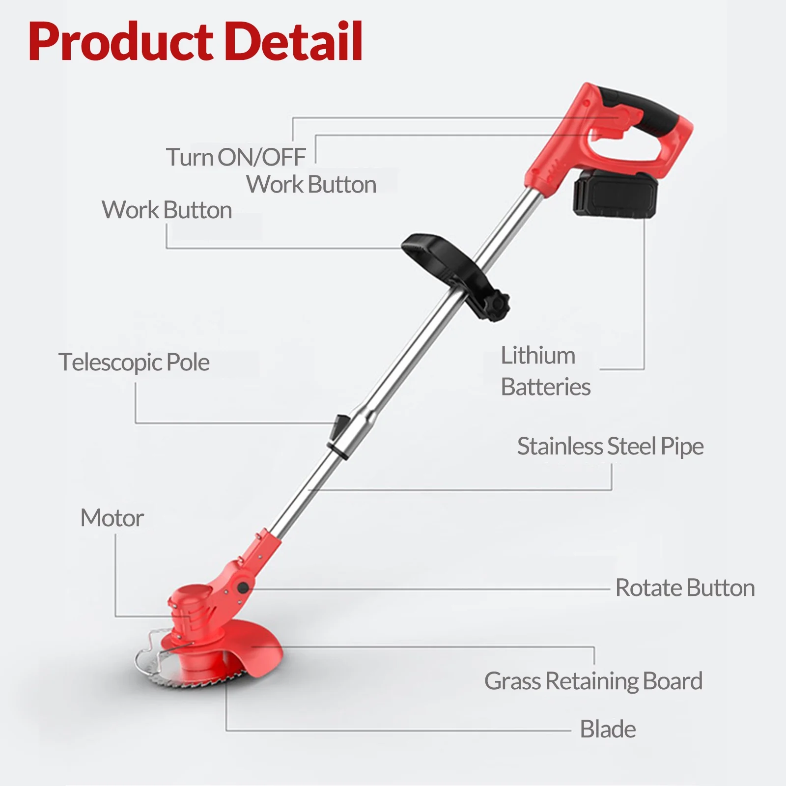 Grass Trimmer Electric Cordless W/Batteries, Battery Weed Wacker, Electric Weed Eater, 21V Cordless Lawn Trimmer Electric, Battery Grass Trimmer, Garden Trimming Tool Red