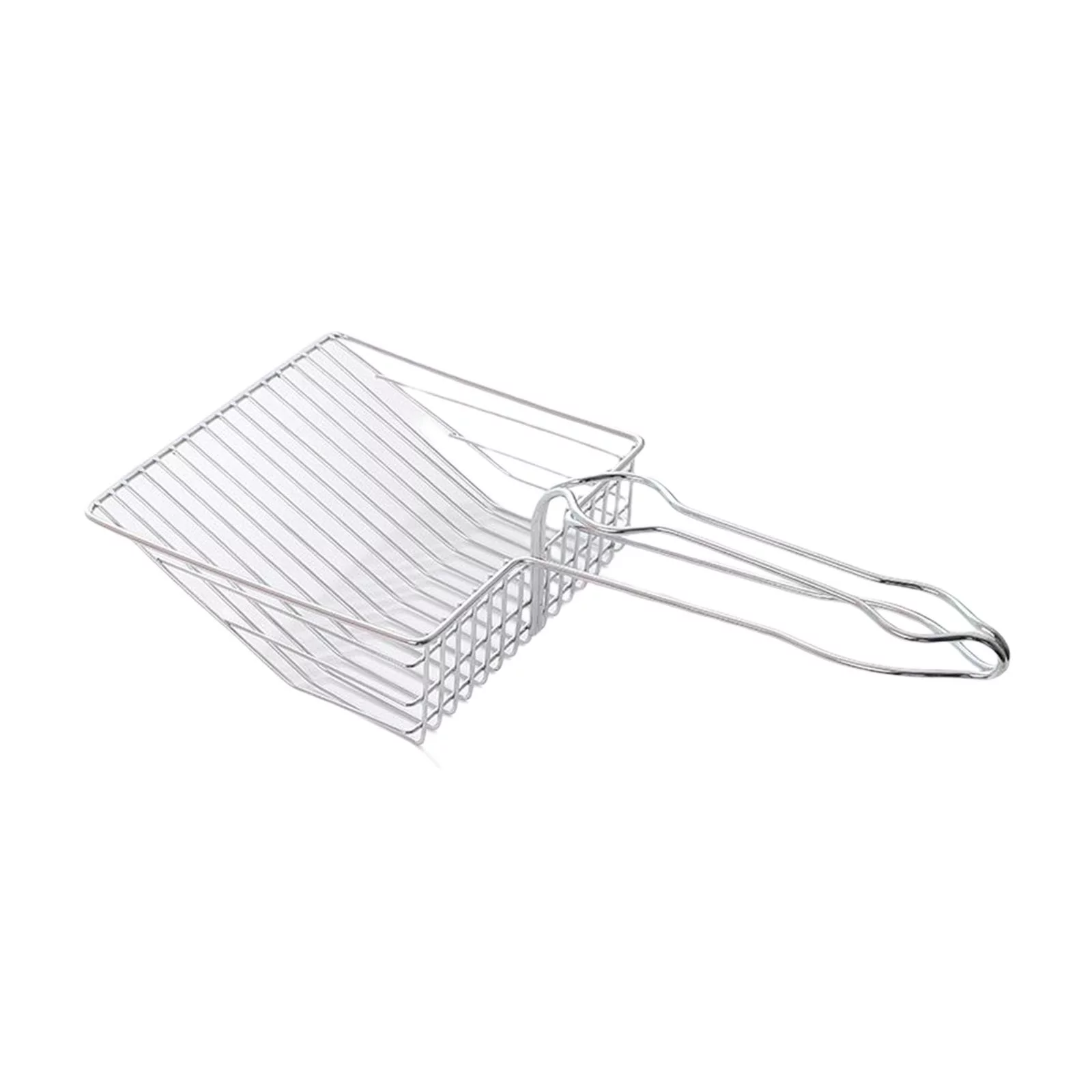 Durable Cat Scooper Pet Litter Shovel Cleaning Tool Long Handle Metal Argent