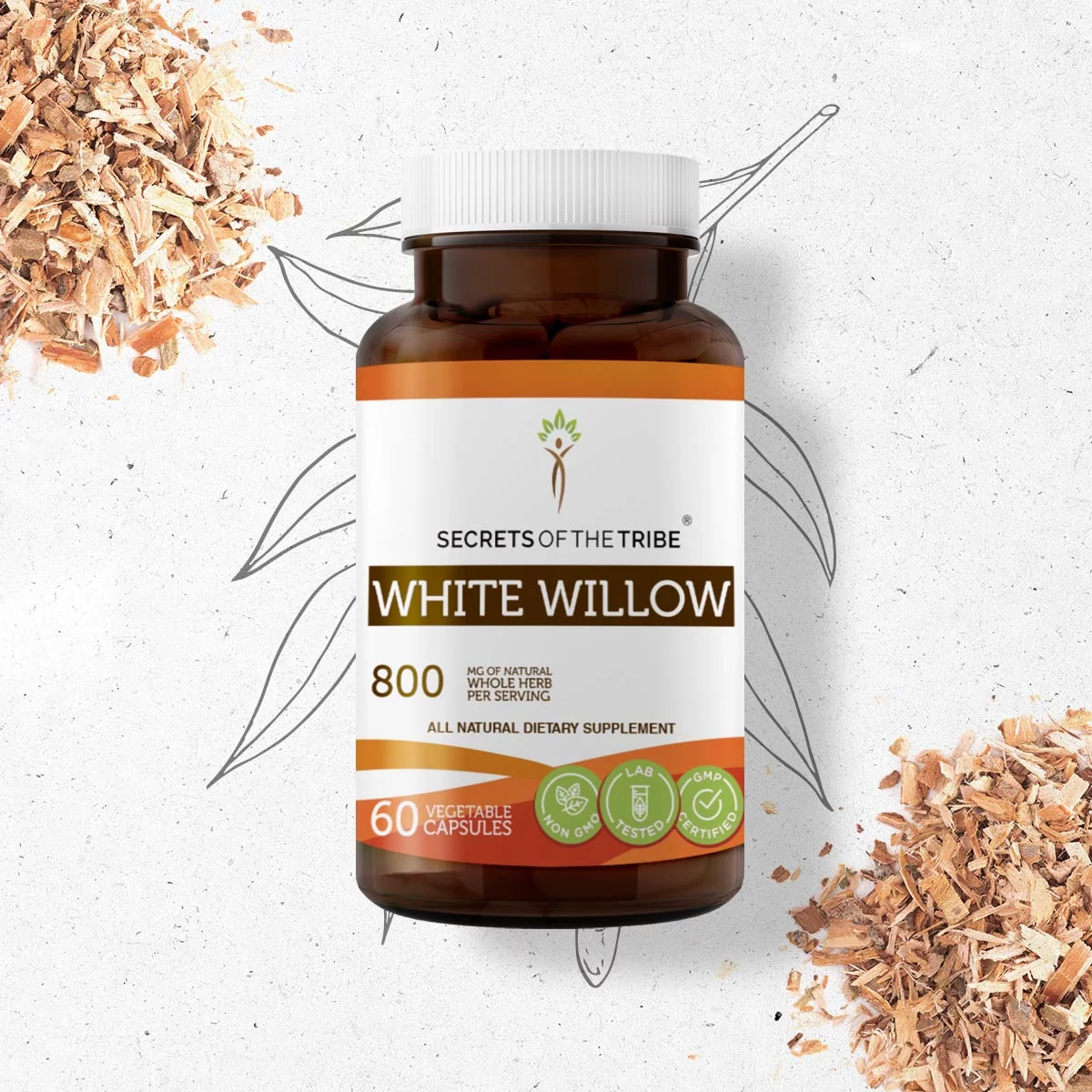 Secrets of the Tribe White Willow 60 Capsules, Organic White Willow for Easing Headaches 400 mg