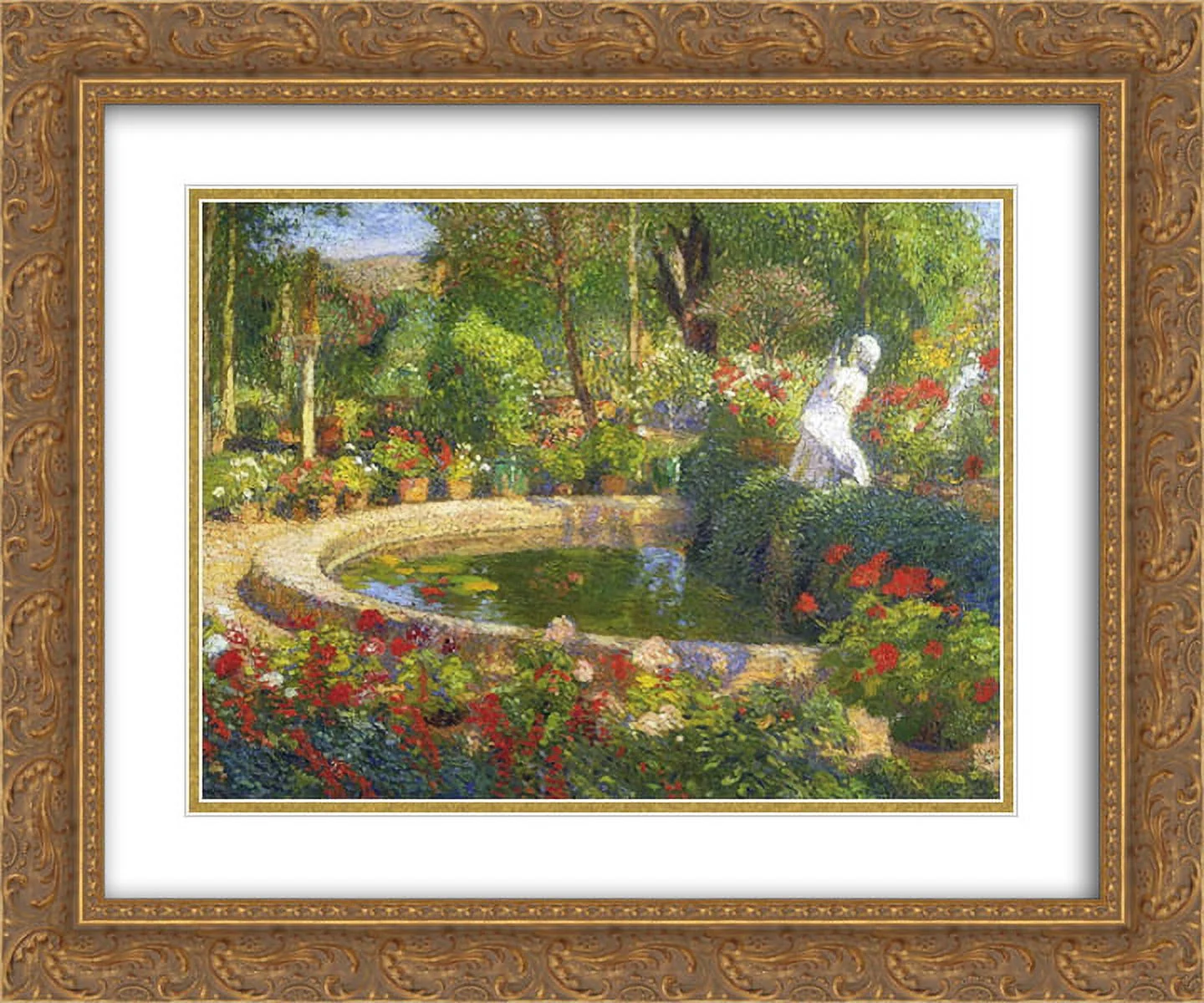 Henri Martin 2x Matted 24x20 Gold Ornate Framed Art Print 'Fountain in Marquayrol'