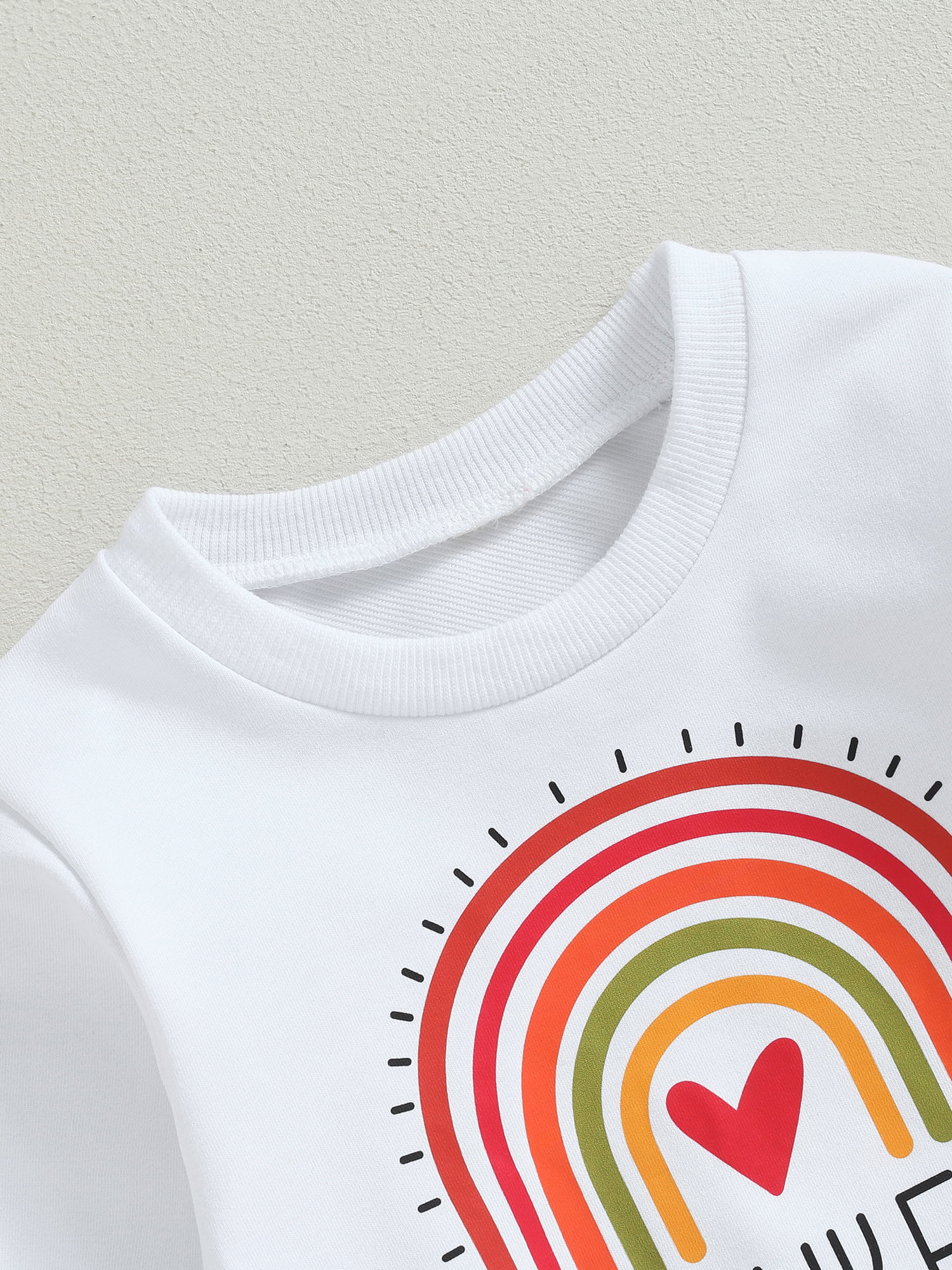 Toddler Baby Girl 2Pcs Thanksgiving Outfits Long Sleeve Rainbow Sweatshirt Pullover Flare Pants Set