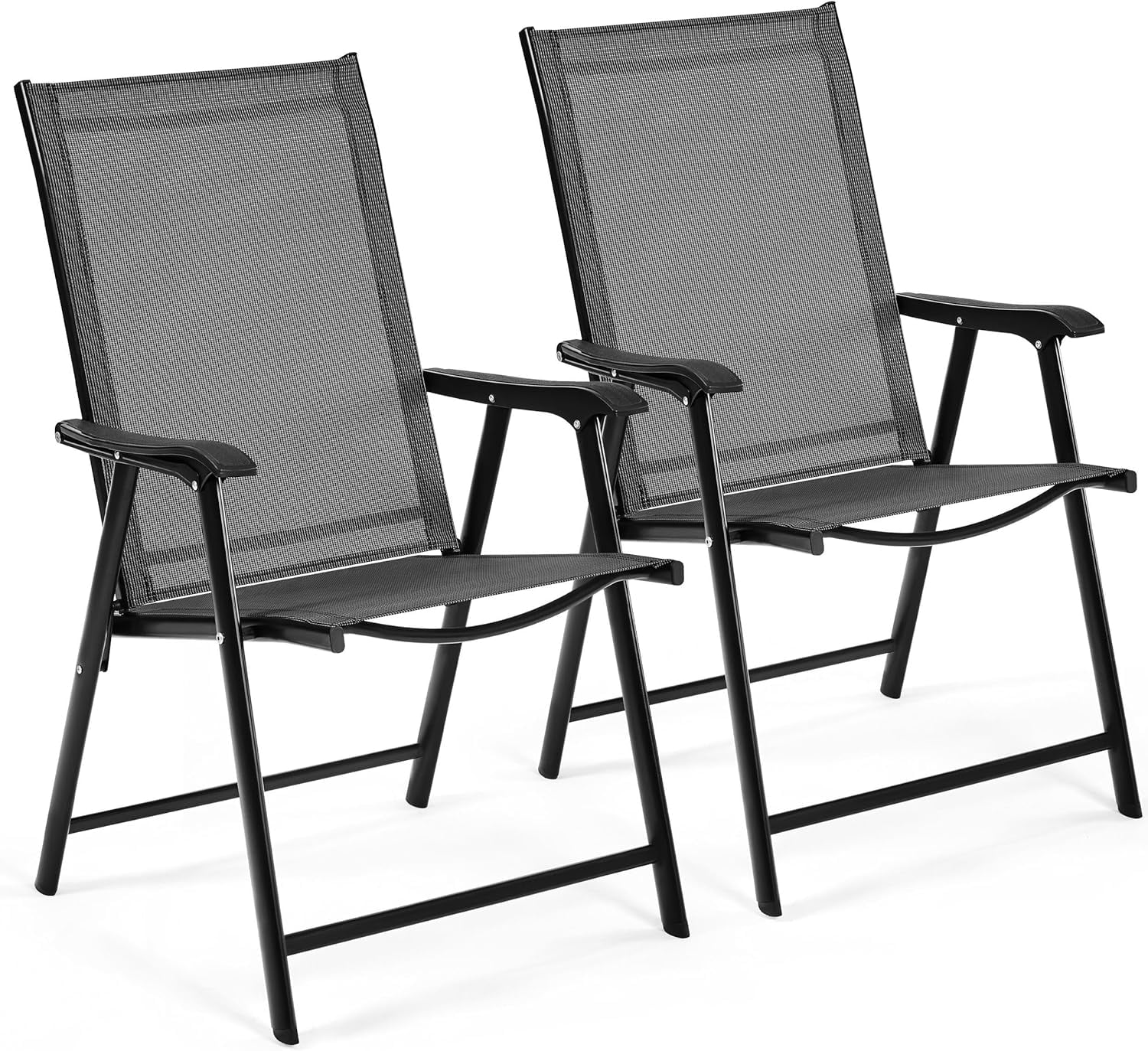 Yaheetech Patio Dining Chairs Outdoor Chairs Set of 2 Portable Dining Chairs with Armrests for Camping, Lawn Yard Beach, Folding Patio Chairs 2-Pack Patio Chairs Metal Frame