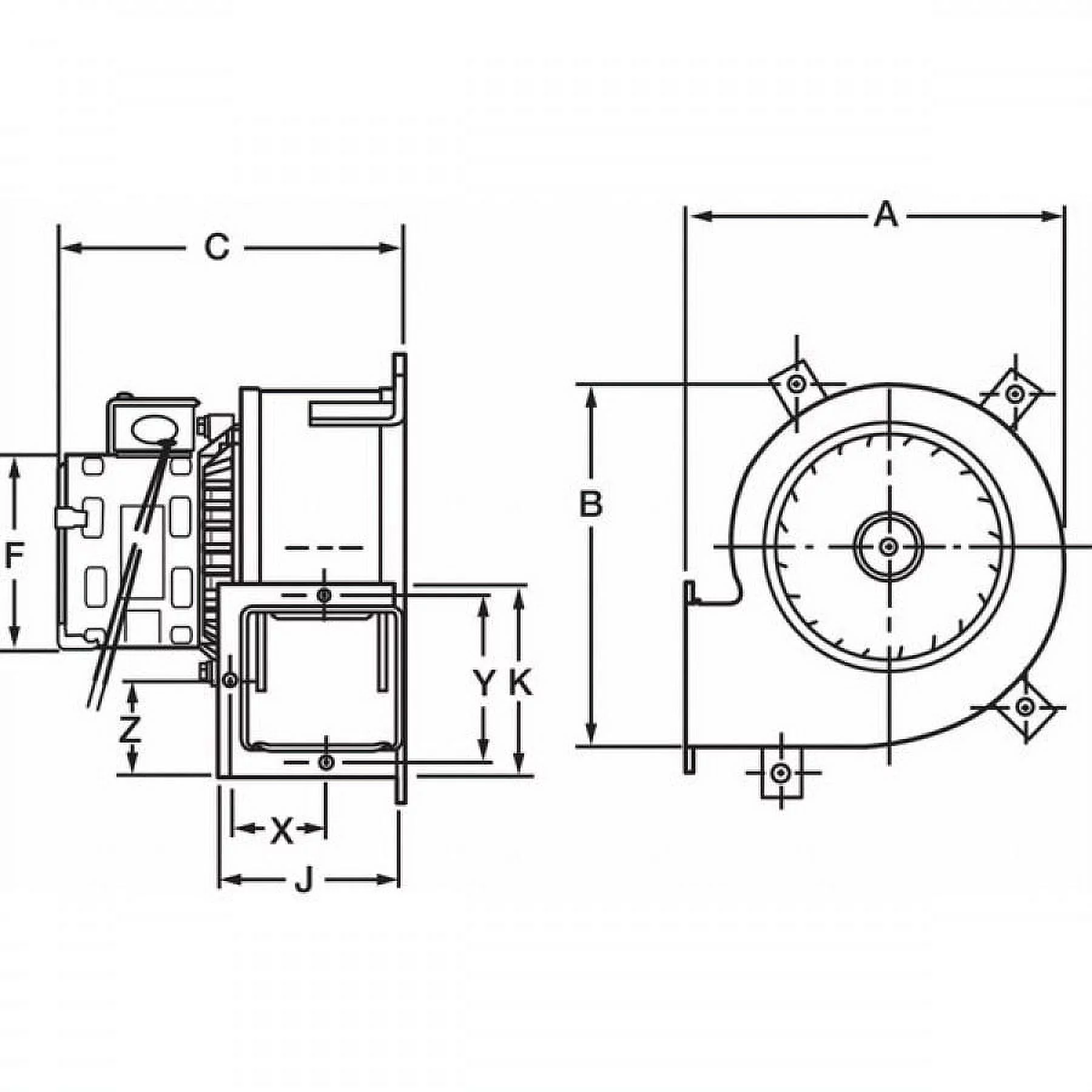 DAYTON 1TDV3 Rectangular OEM Blower, 1700 RPM, 1 Phase, Direct, Rolled Steel