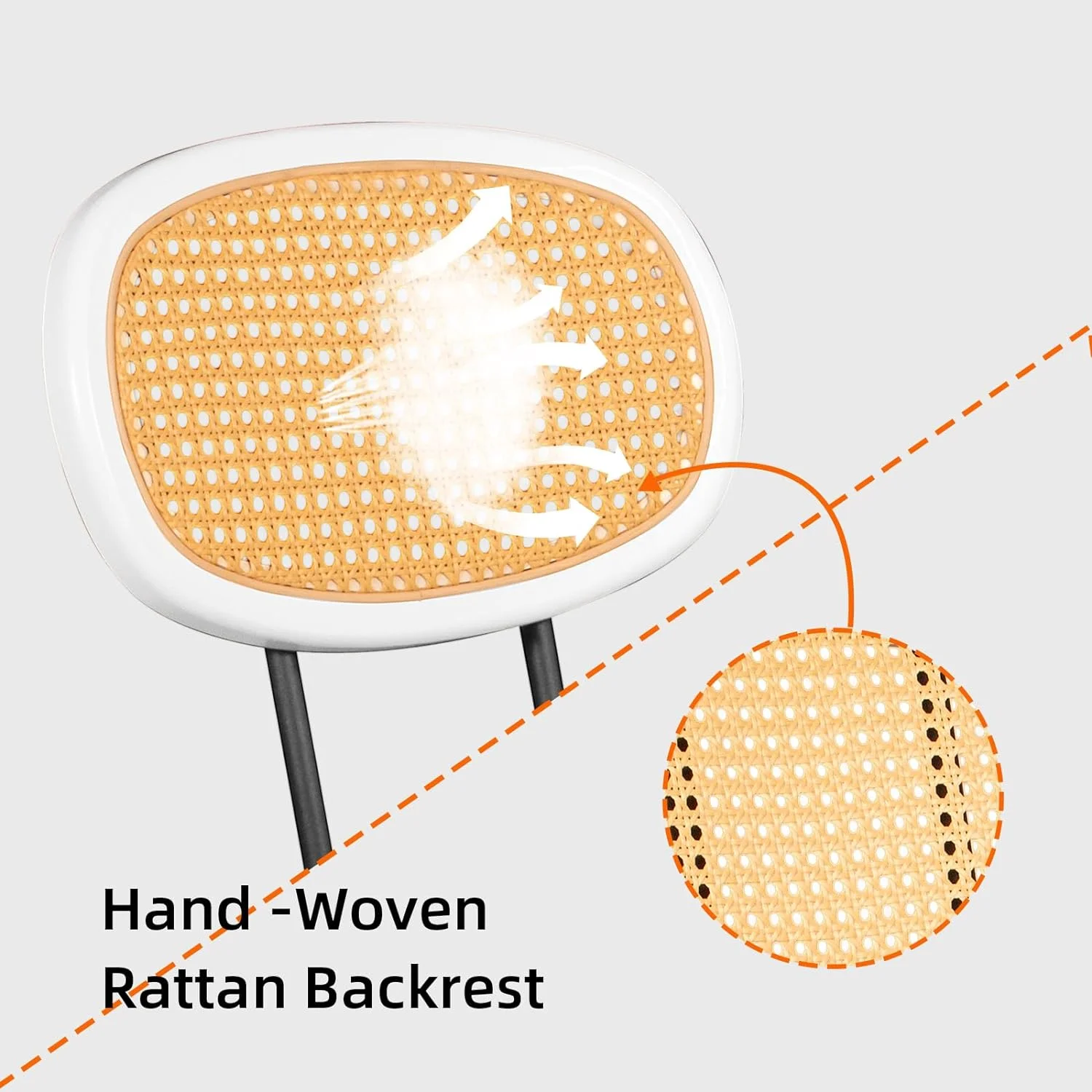 SJUIOK Dining Chairs  with Rattan Backrest  Brown Rattan Dining Chairs  Mid Century Modern Dining Chairs  Faux Leather Kitchen Side Chairs  Upholstered Kitchen Dining Chairs 18"