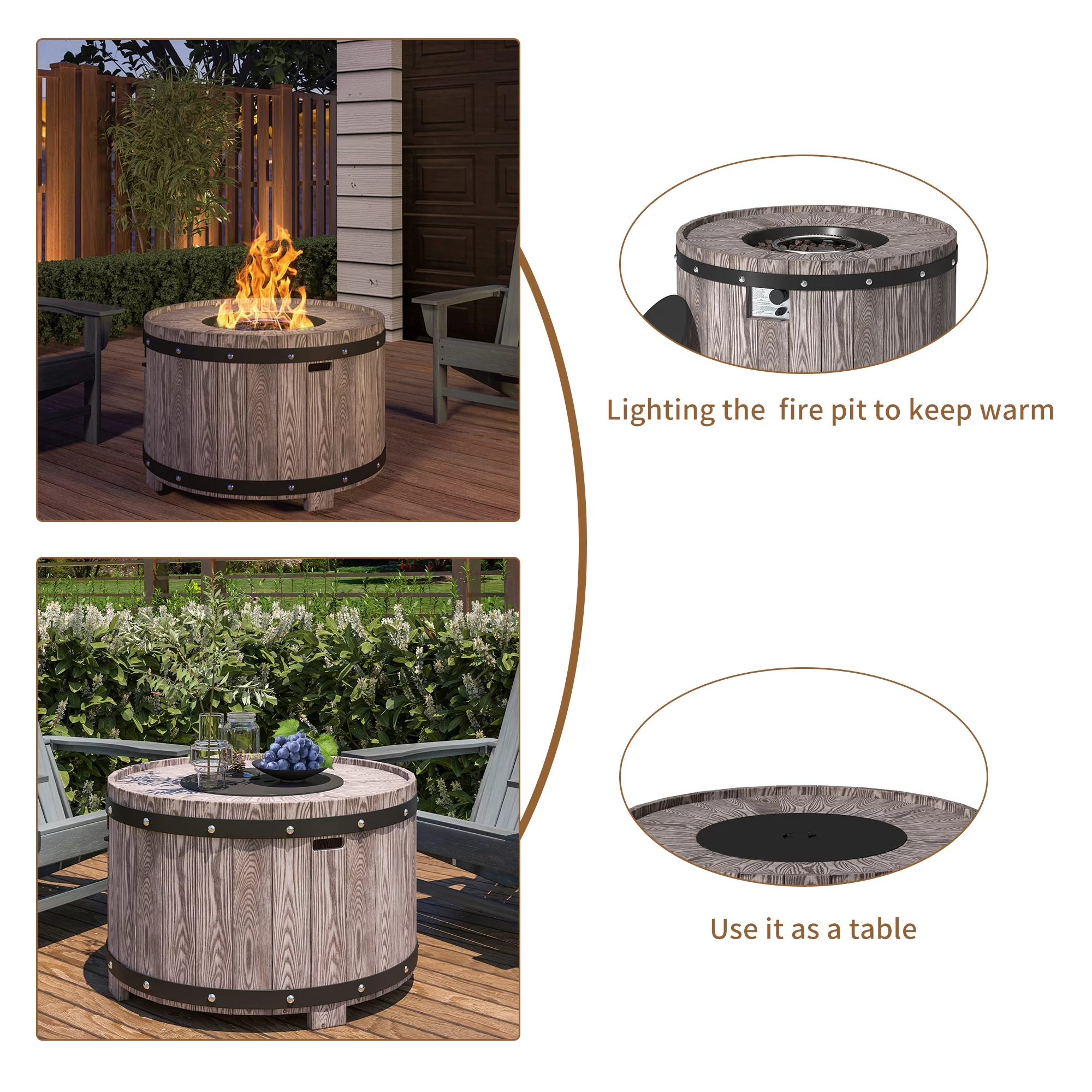 Boyel living 36-inch Round Fire Table,50000 BTU Steel Burner, Fits 20lb Internal gas tank