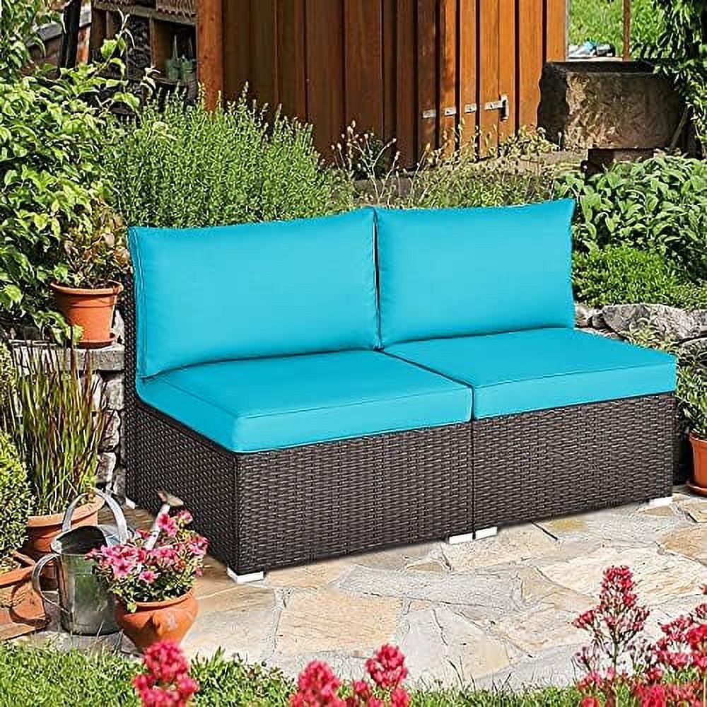MQLIFEBOOM 2 Piece Wicker Sectional Armless Chairs  Outdoor Rattan Sectional Sofa Set w/Cushions for Seat and Back  Additional Seats for Garden Balcony Patio Poolside  Brown