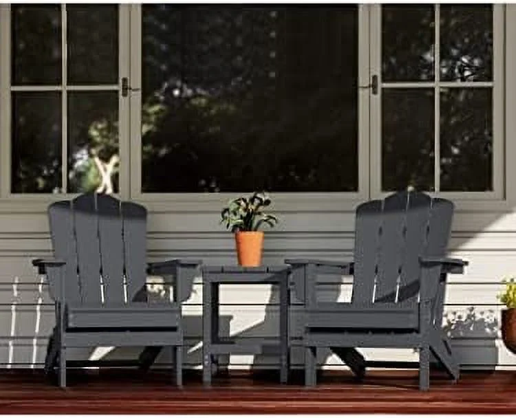 KINGYES Folding Adirondack Chair For Relaxing, HDPE All-Weather Folding Adirondack Chair, Stackable, Arm Rest, Ergonomic, Grey