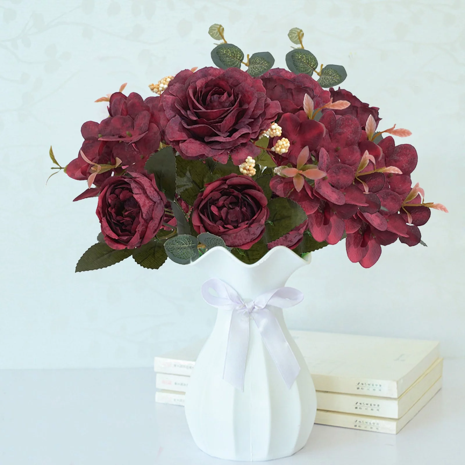 2PC Artificial Flower Latex Real Bridal Wedding Bouquet Home Decoration Artificial Flowers Peony Silk Flowers