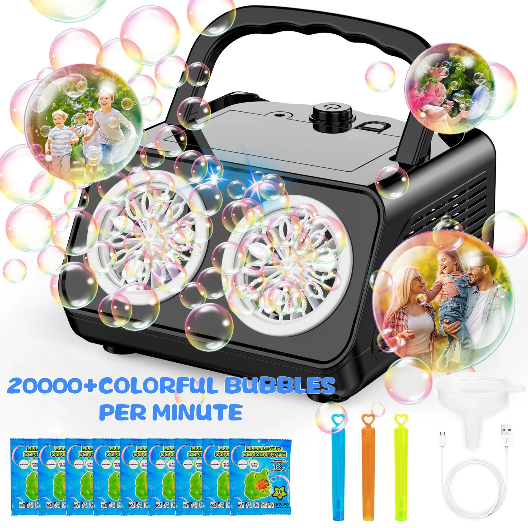 Automatic Bubble Machine with Dual Motors Portable Bubble Maker Summer Toy for Outdoor Parties Birthdays Wedding