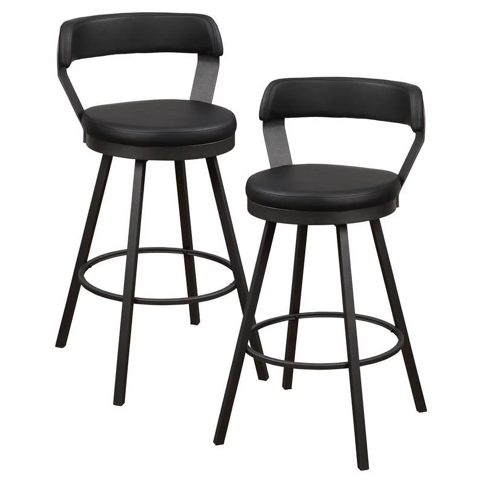 Pemberly Row Metal Swivel Pub Height Chair in Silver/Black (Set of 2)