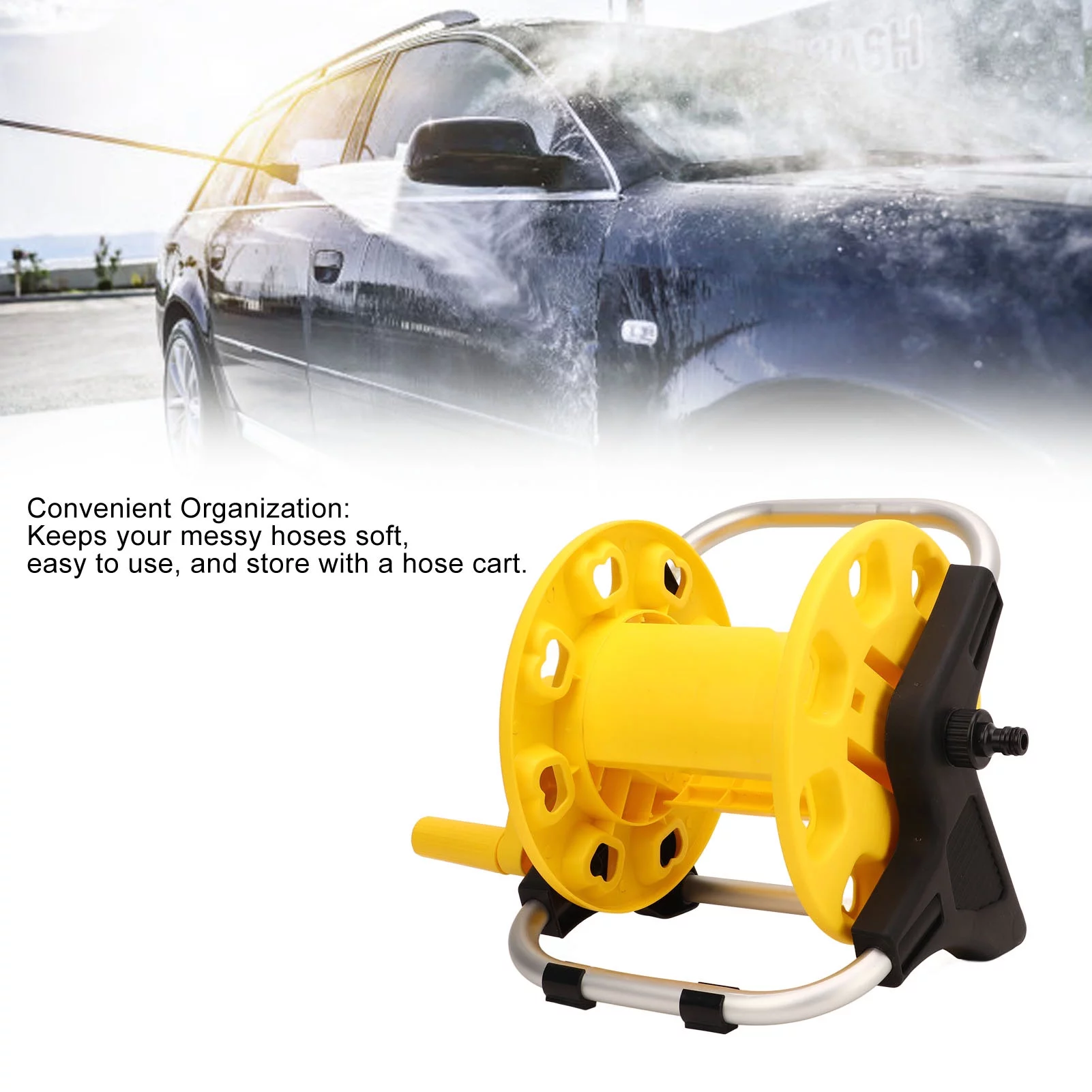 Goldmeet Garden Hose Reel Cart Yellow Hose Reel Cart Water Hose Cart Holds 30m Of Water Pipe