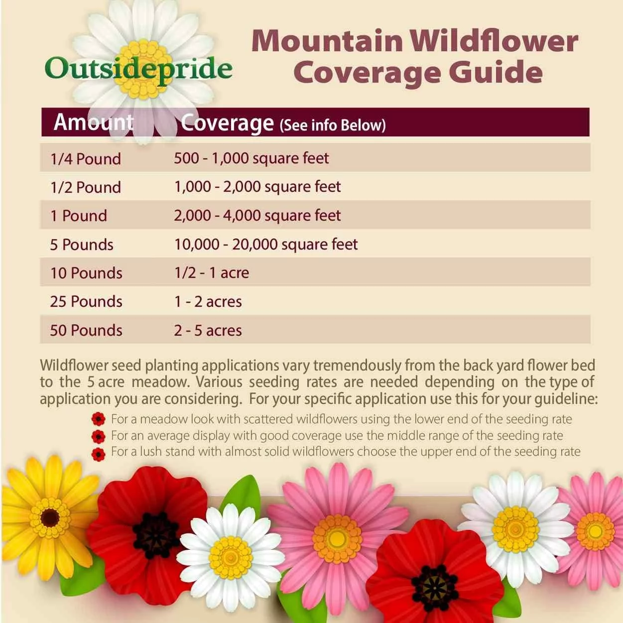 Outsidepride Mountain Wildflower Flower Seed Mix - 1/4 LB