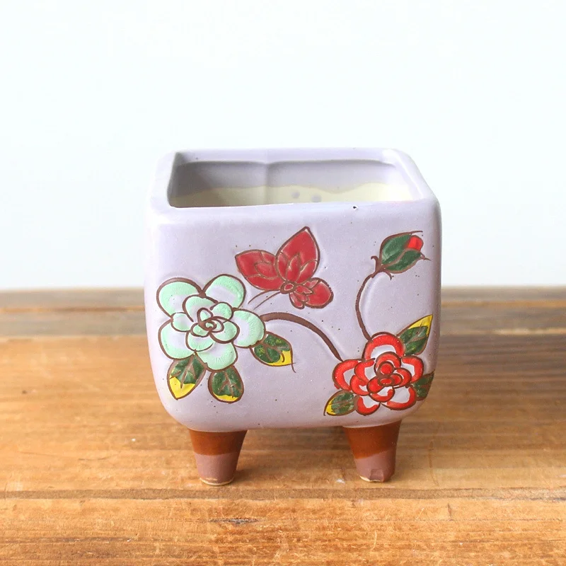Hand-Painted Ceramic Succulent Planter - Tabletop Plant Pot
