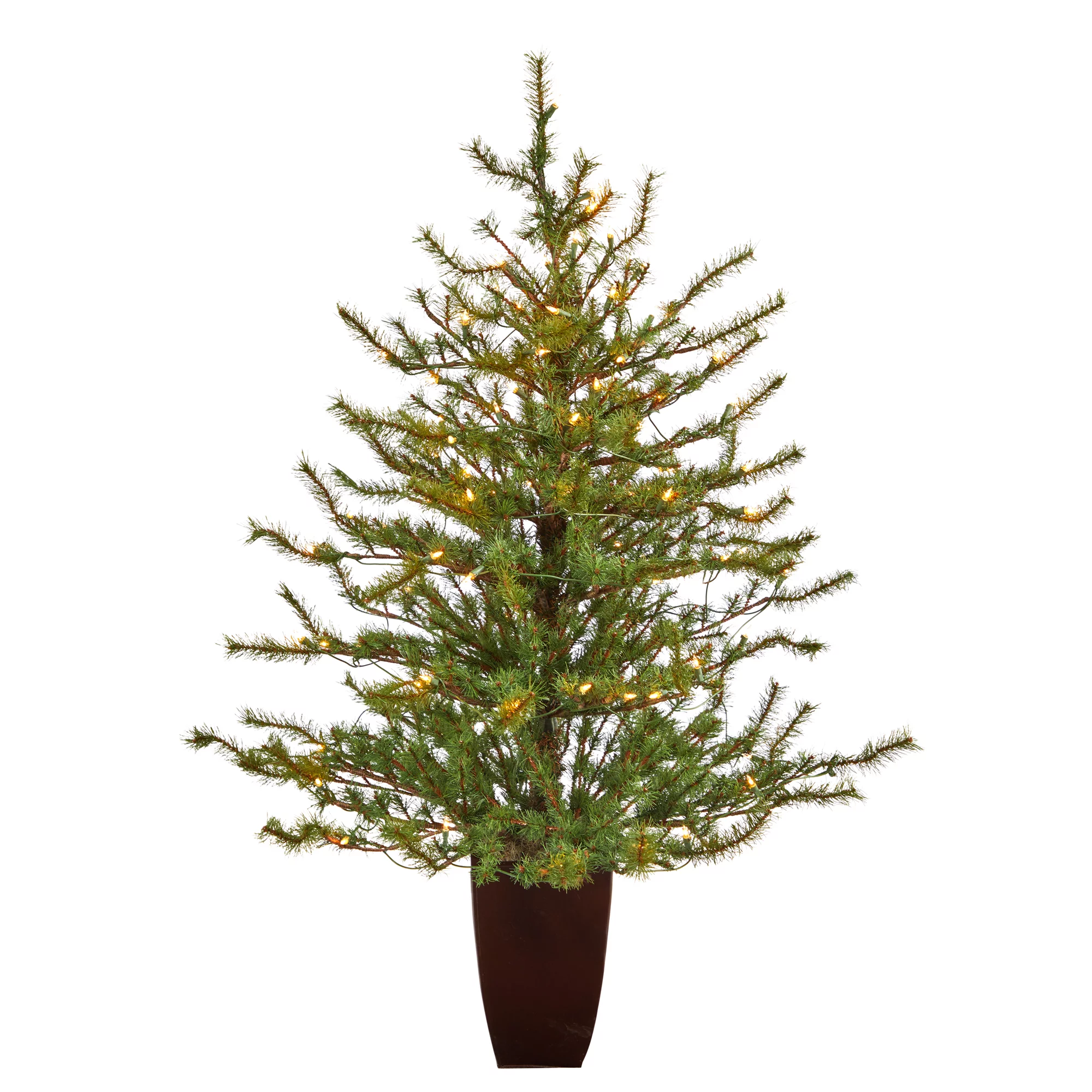 52in. Vancouver Mountain Pine Artificial Christmas Tree with 100 Clear Lights and 374 Bendable Branches in Bronze Metal Planter