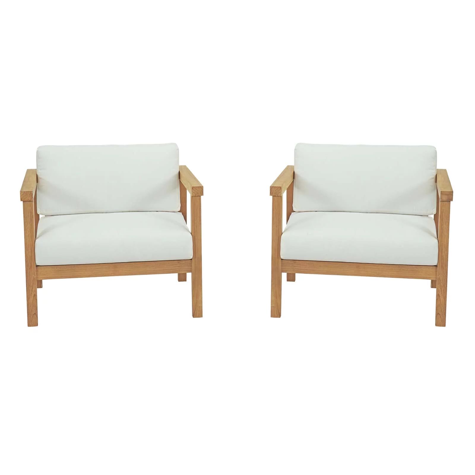 Modway Bayport 2 Piece Outdoor Patio Teak Set in Natural White