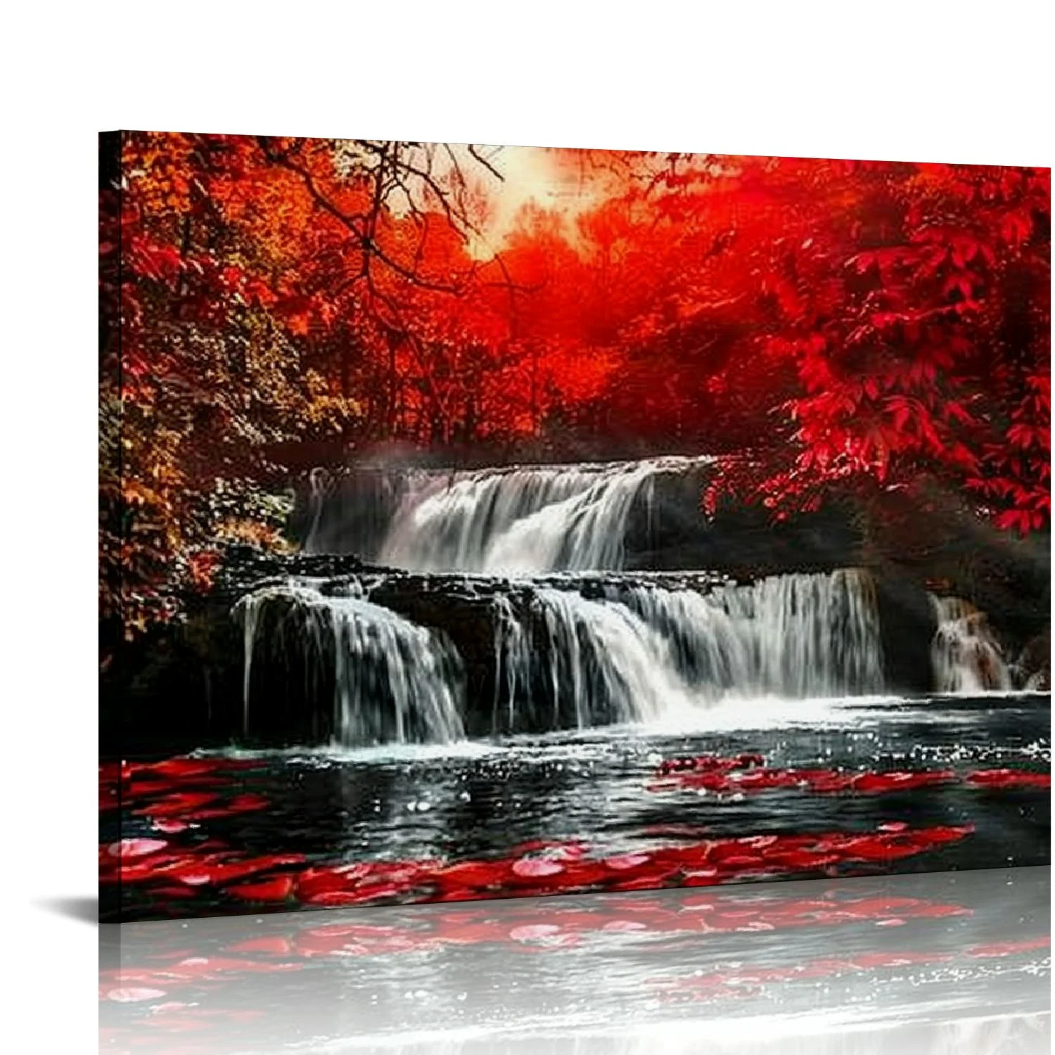 Nawypu Canvas Wall Art Framed Prints Art Red Waterfall Wall Art Decor Landscape Picture Print on Canvas Modern Large Artwork Ready to Hang for Living Room Bedroom Wall Decoration