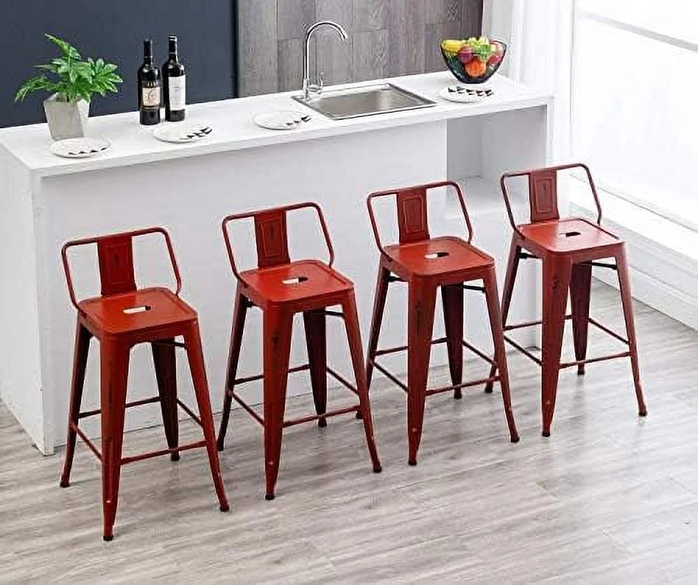 CHYUINJ Modern Industrial Metal Stool [Set of 4] for Indoor/Outdoor Dining Chair (26"  Low Back White)