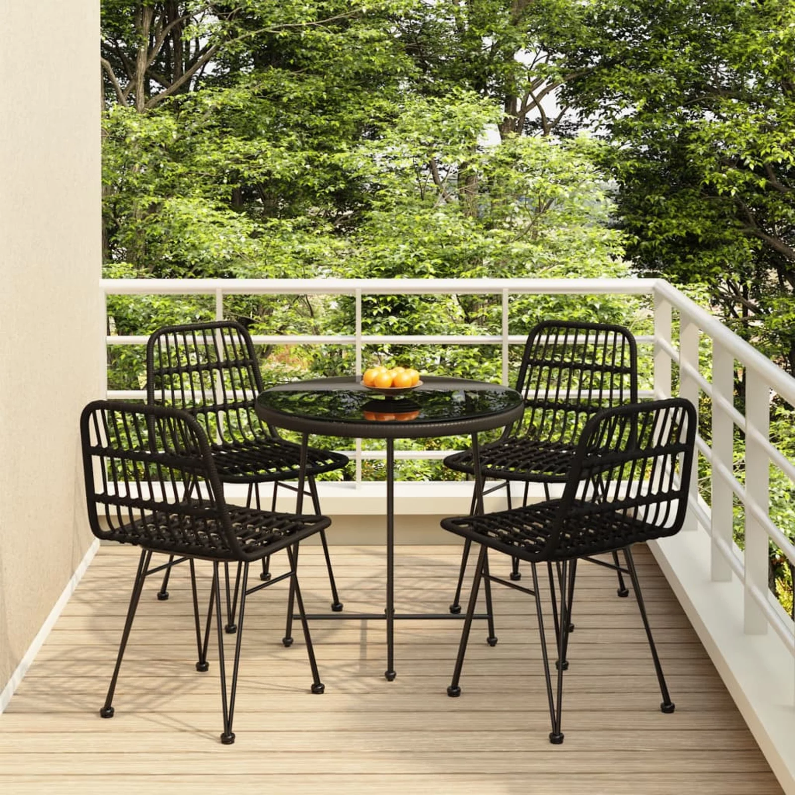 Andoer 5 Piece Patio Dining Set Black Poly Rattan
