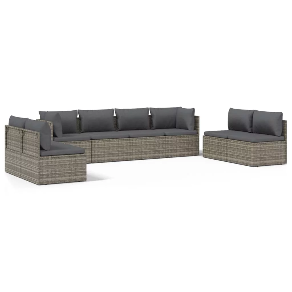 Dcenta 8 Piece Patio Set with Cushions Gray Poly Rattan