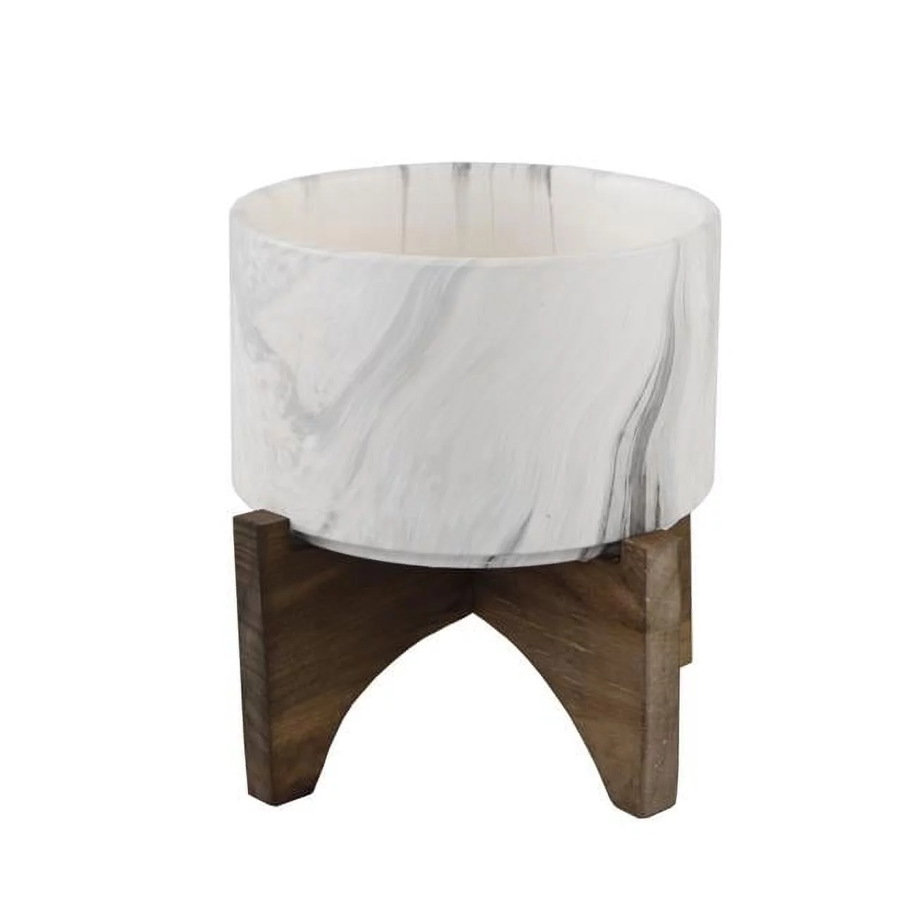 Flora Bunda  Marble Finish Ceramic on Wood Stand - Marble - 5 in.
