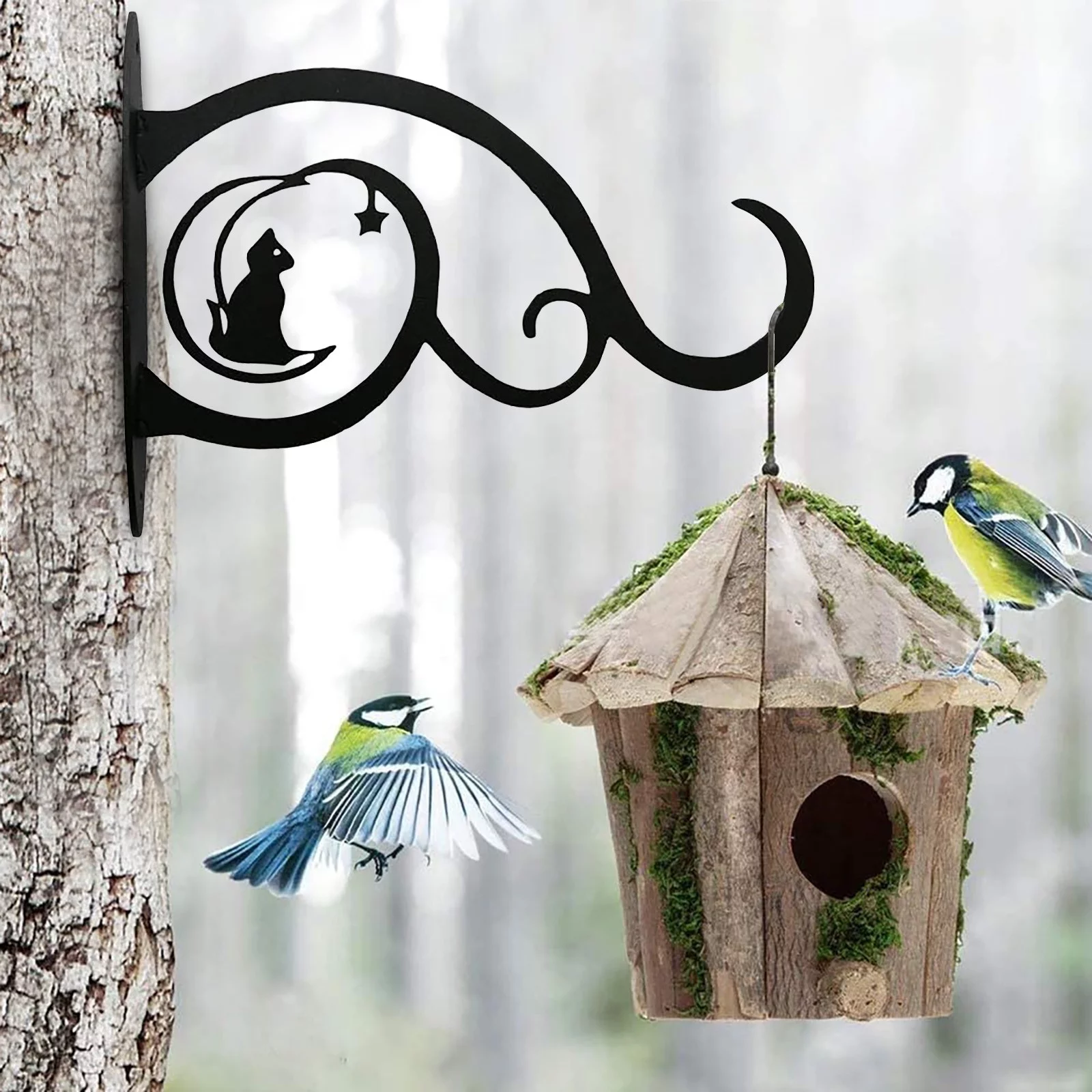 pdqouc Metal Hanger Mounted Hanging Plant Bracket Wall-Mounted Flower Pot Hook Hanger Flower Pot Bird Feeder Home Garden Indoor Outdoor Hanging Rack Black