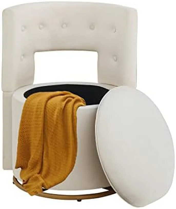 GFVCNIO Round Swivel Chair with  Under Seat  Button Bucket Back Small Comfy Chair  Back Cushion Included (Beige)