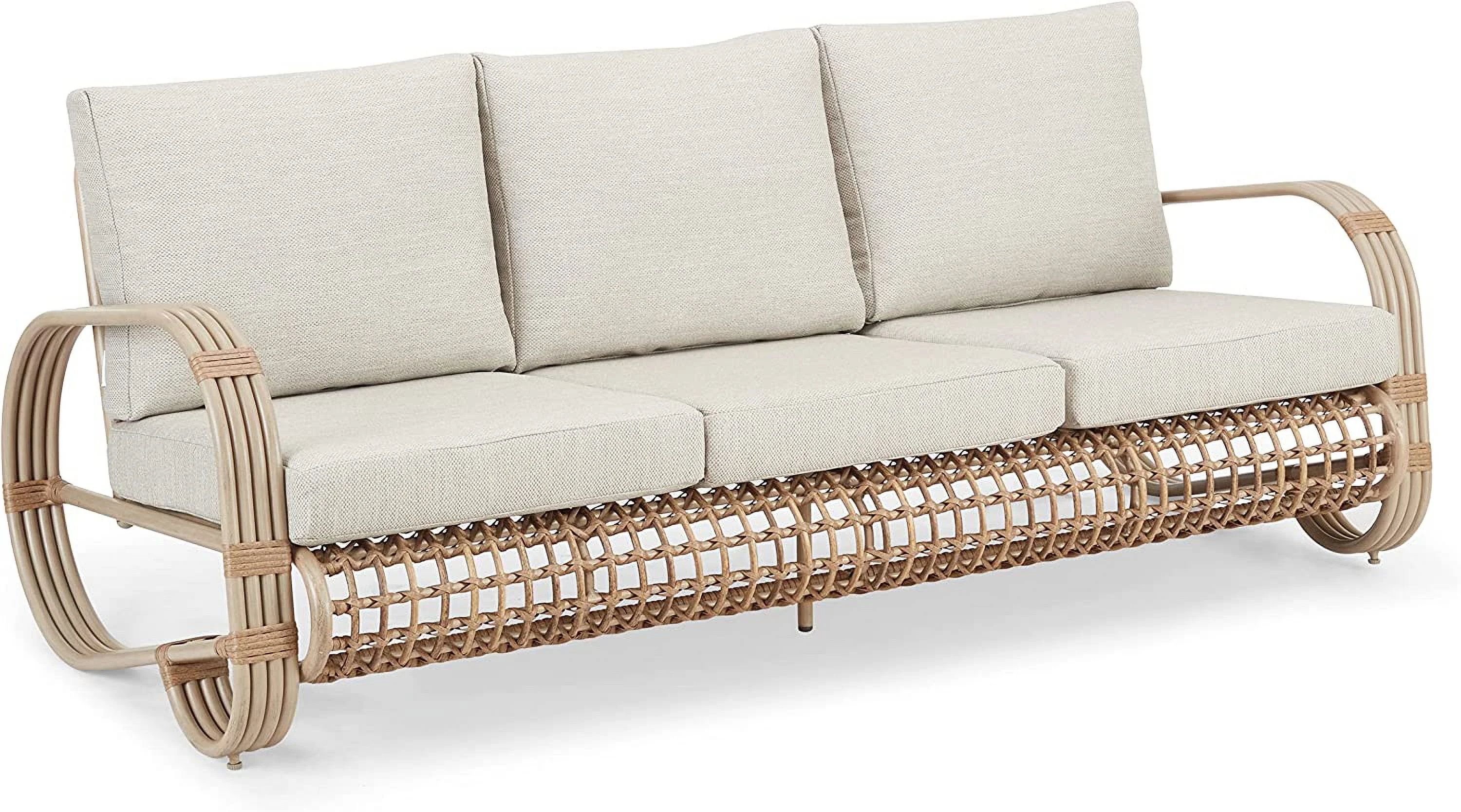 Furniture Outdoor 3-Piece Sofa Set  Patio Conversation Furniture Set with One 3-Seater Sofa  Coffee Table and Side Table  Outdoor Deep Seating  Aluminum Lounge Chairs